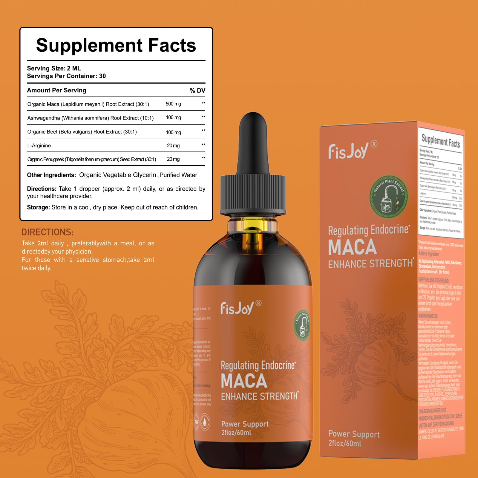Fisjoy Organic Maca Liquid Drops with Ashwagandha & Beet Root – Supports Daily Vitality & Overall Wellness – Non-GMO, Vegan Herbal Supplement, 2 fl oz (60 mL) Fisjoy Au supplements