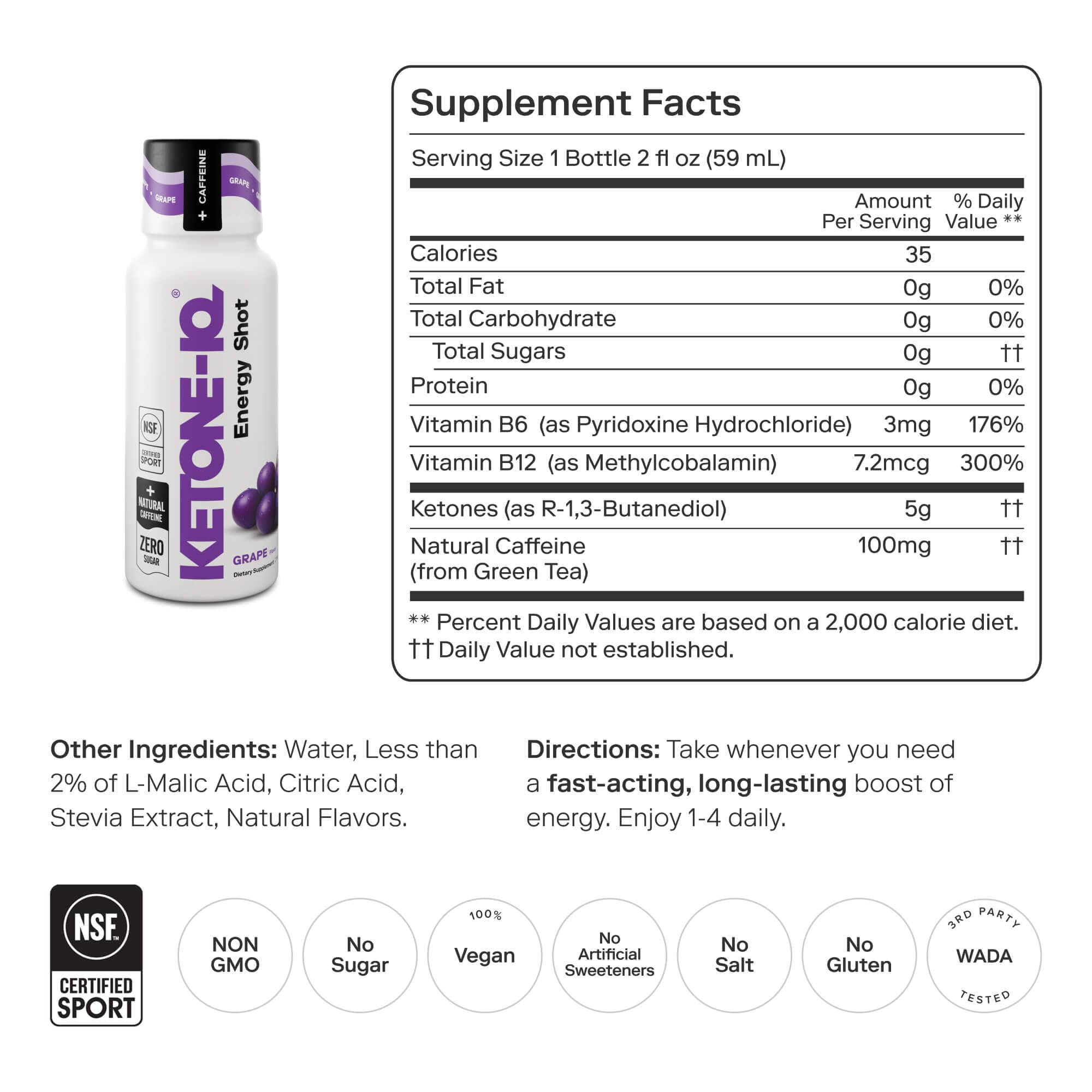 Ketone-IQ Caffeine Performance Energy Shots – Clean Energy for Focus & Endurance, 5g Ketones, 100mg Green Tea Caffeine, B Vitamins, 12 Pack (Grape) Ketone-IQ Au supplements