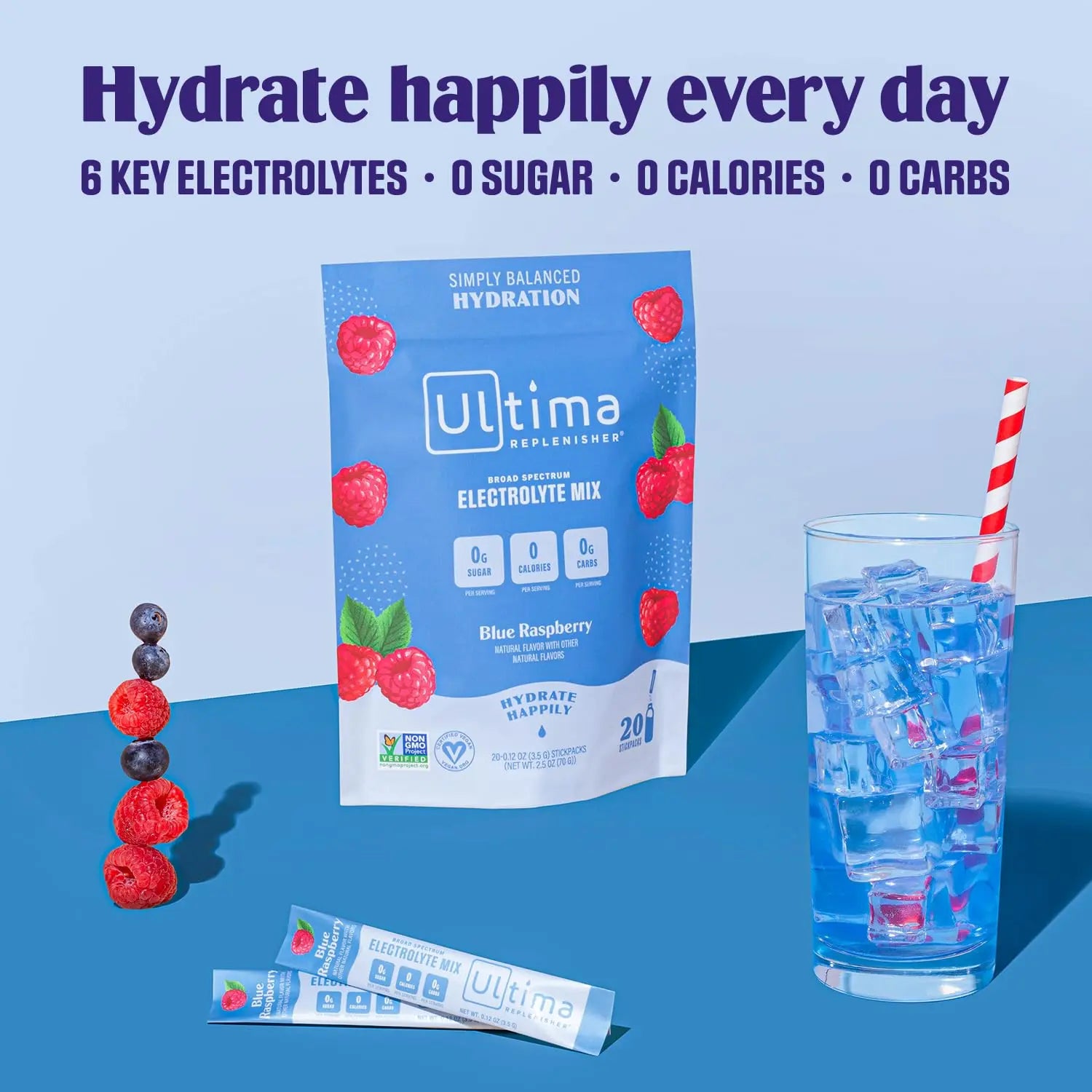 Ultima Replenisher Daily Electrolyte Drink Mix – Blue Raspberry, 20 Stickpacks – Hydration Ultima Replenisher Au supplements