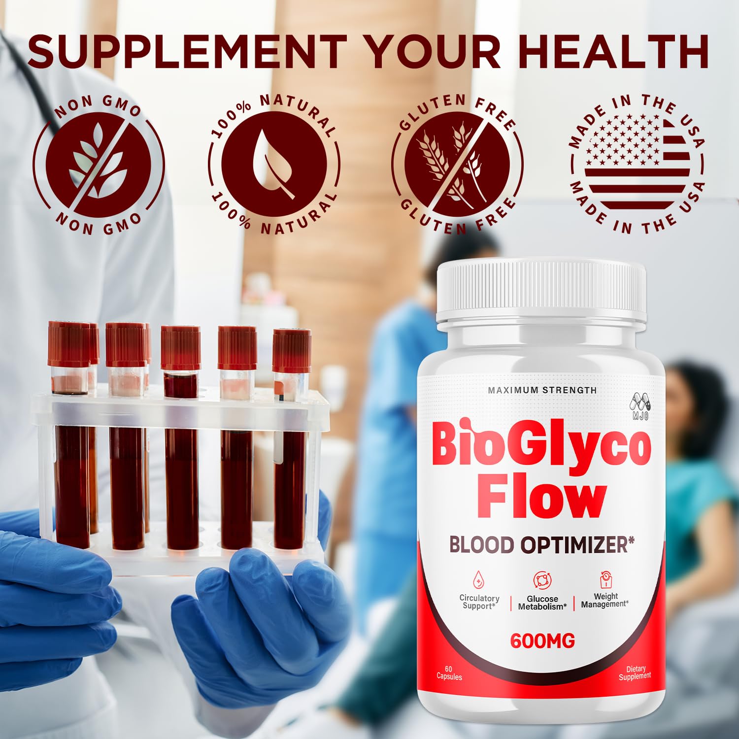 (2 Pack) BioGlyco Flow Blood Optimizer Capsules, Official BioGlyco Flow Pills with All Natural Ingredients, Advanced Health and Wellness Supplement with Maximum Strength Multivitamins (120 Capsules) MJO Au supplements