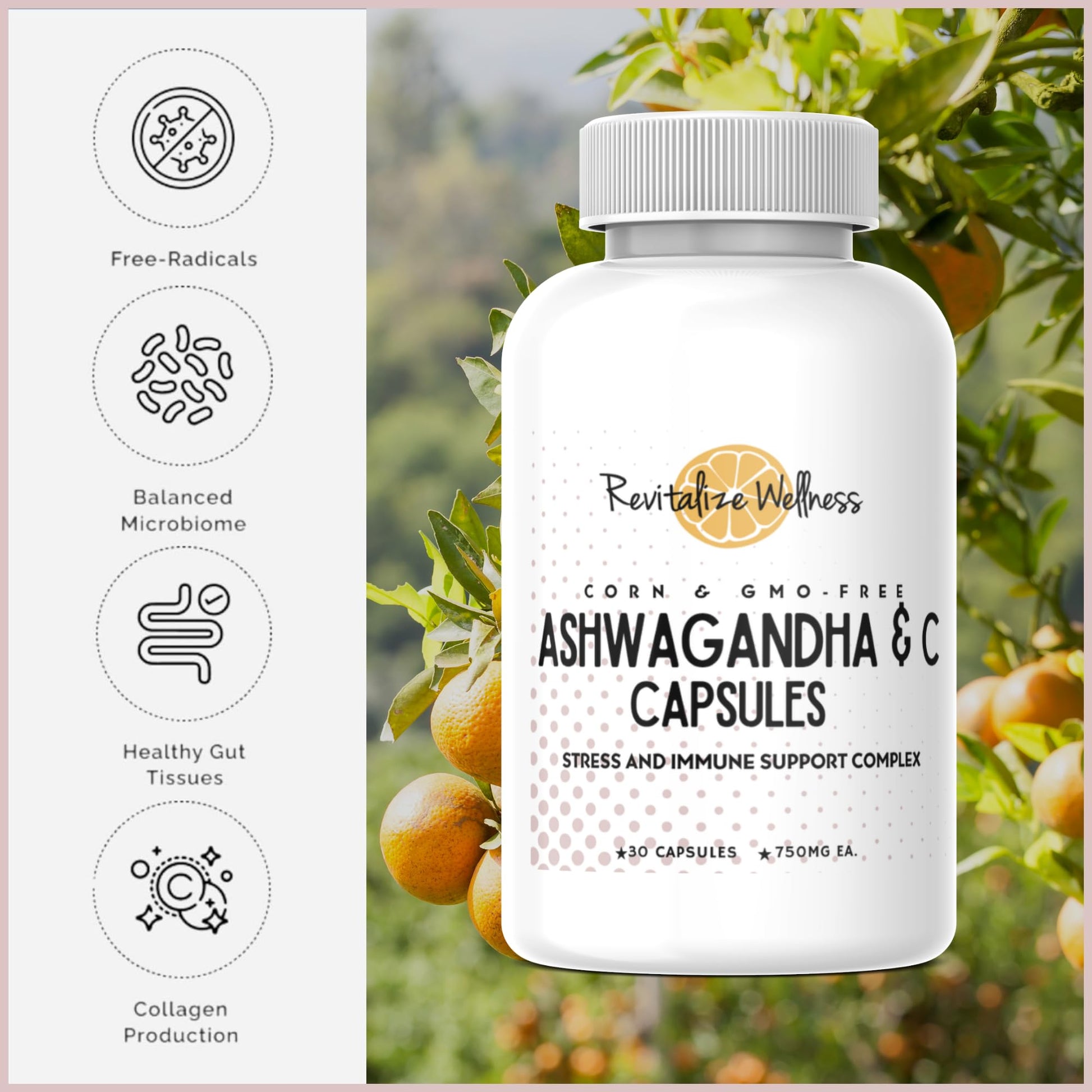 Revitalize Wellness Ashwagandha + Vitamin C Capsules | Stress and Immune Support Complex | with 550 mg Ashwagandha and 200 mg Vitamin C per Serving | 30 Servings Revitalize Wellness Au supplements