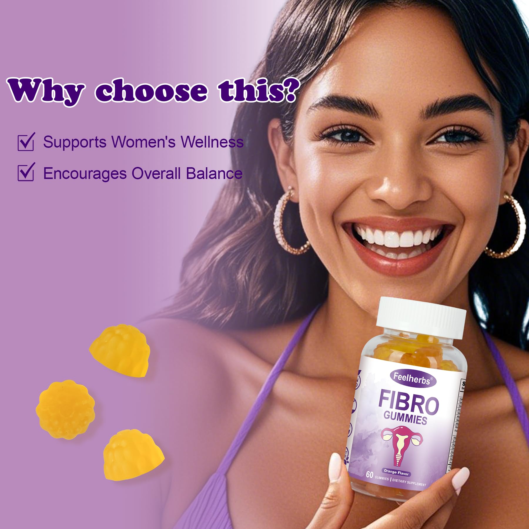 Feelherbs Fibro Gummies for Women, Pack of 2, Multivitamin Inositol Gummies with Inositol, Biotin, Vitamins A, C, D3, E, B6, B12, 60 Gummies Per Bottle Feelherbs Au supplements