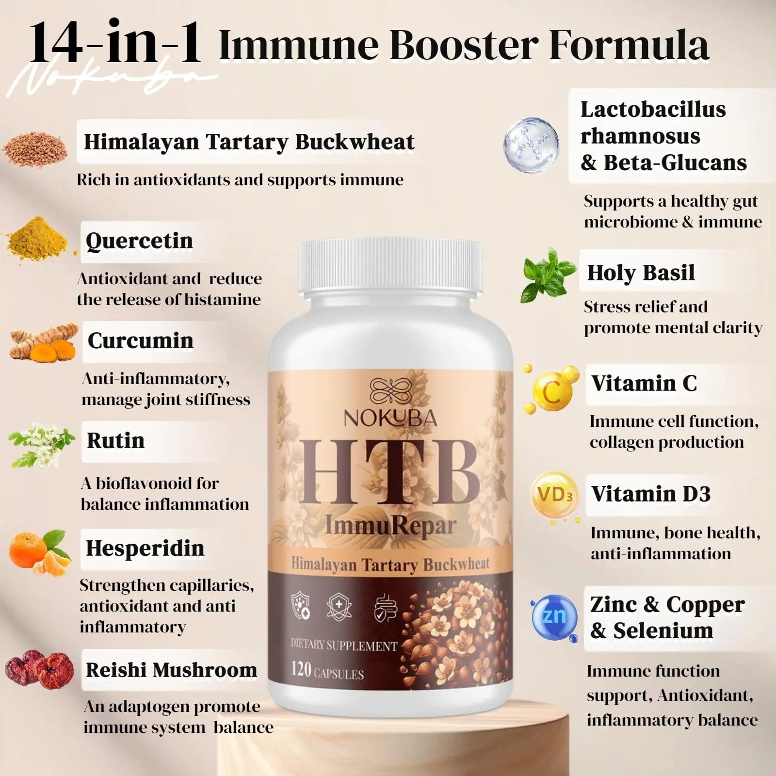 Nokuba Polyphenols Supplement for Immune Support | Himalayan Tartary Buckwheat Sourced | Polyphenol Superfood with Quercetin, Curcumin | Immune Booster, Antioxidant, Anti-inflammatory - 120 Capsules Nokuba Au supplements