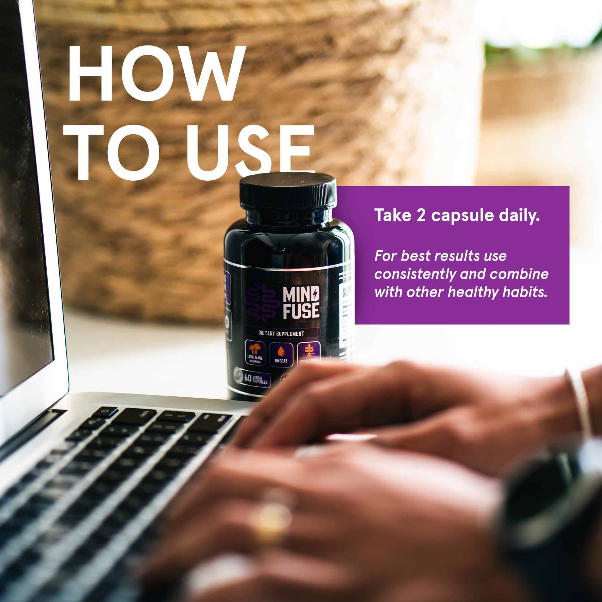Nootropic Memory Booster Supplement for Adults - Lion’s Mane Capsules with Omega-3, Ashwagandha & L-Theanine for Focus & Memory - Gluten-Free 60 Capsules Mind Fuse Au supplements
