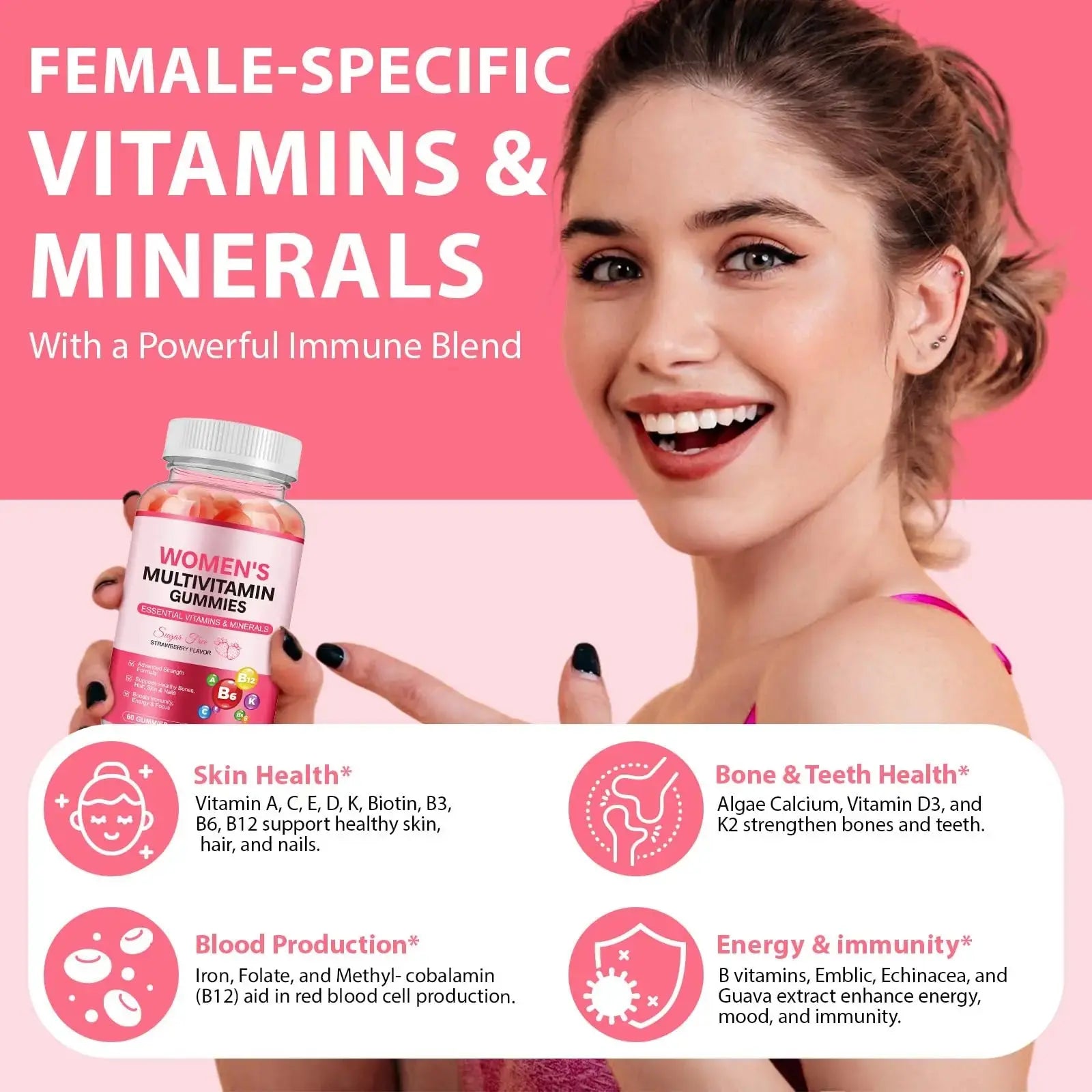 Women's Multivitamin Gummy, Vitamins A, C, D, E, K, B6, and B12 Womens Daily Multivitamin Gummy for Hair,Skin & Nails, Immune Energy Frovetani Au supplements