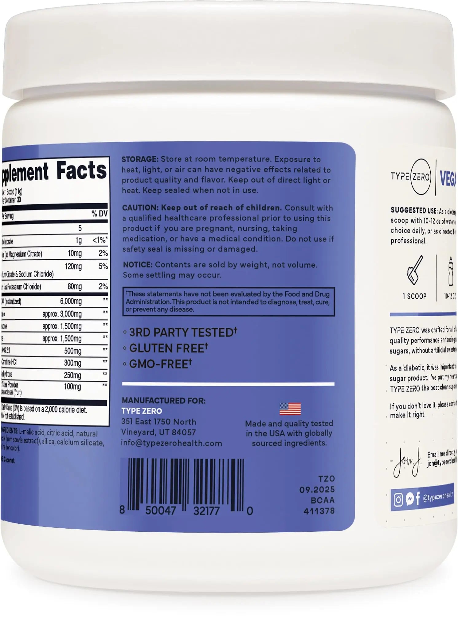 Type Zero Ultra Clean Vegan BCAA Powder + Electrolytes (Blue Raspberry | 6G) 2:1:1 Sugar-Free/No Sucralose BCAAs Amino Acids Supplement - BCAA Vegan Amino Acids After Workout Drink, 30 Servings Type Zero Au supplements
