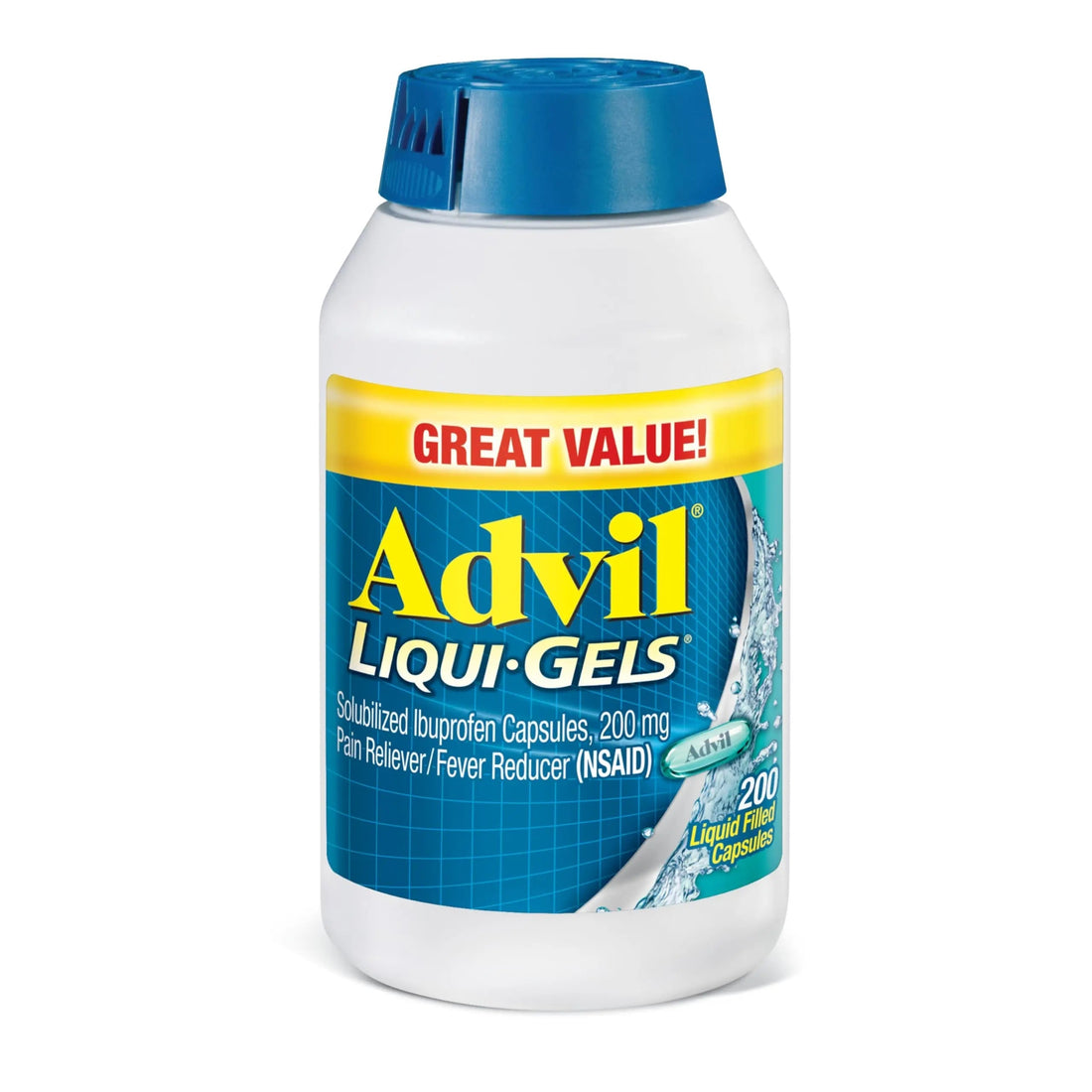 Advil Liqui-Gels Pain Reliever and Fever Reducer, Pain Medicine for Adults with Ibuprofen 200mg for Headache, Backache, Menstrual Pain and Joint Pain Relief - 200 Liquid Filled Capsules Advil Au supplements