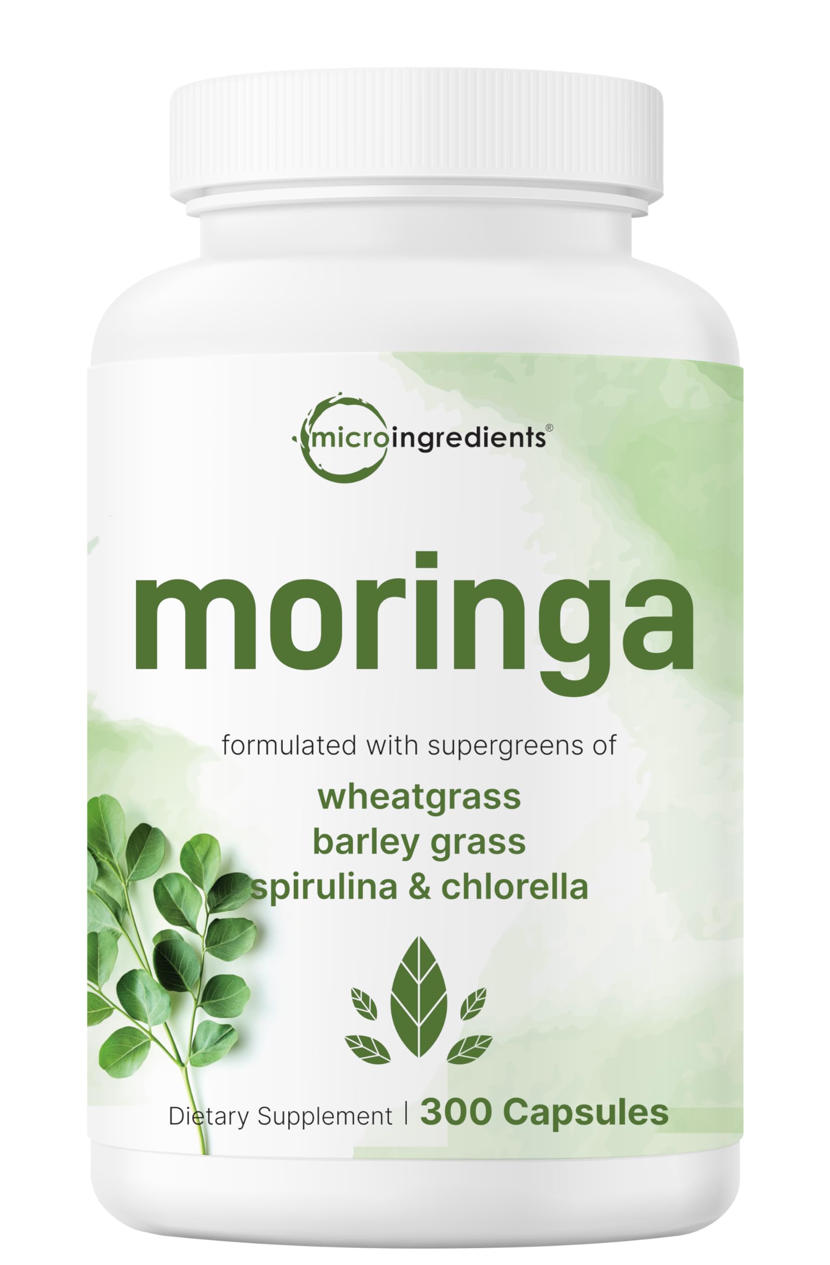 Micro Ingredients Moringa Oleifera | 300 Capsules with Supergreens Blend of Wheatgrass, Barley Grass, Spirulina, & Chlorella | Antioxidant Supplement, Energy, & Immune Support | Non-GMO Micro Ingredients Au supplements