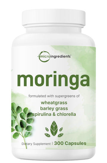 Micro Ingredients Moringa Oleifera | 300 Capsules with Supergreens Blend of Wheatgrass, Barley Grass, Spirulina, & Chlorella | Antioxidant Supplement, Energy, & Immune Support | Non-GMO Micro Ingredients Au supplements