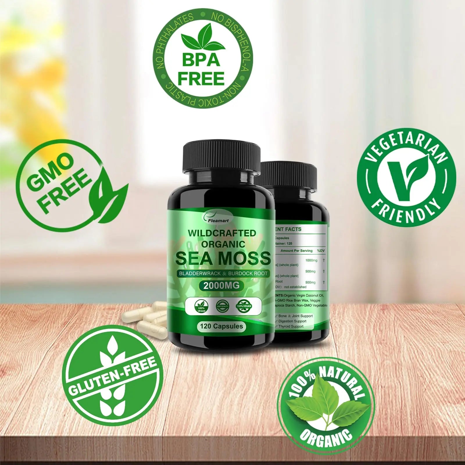 Fleamart Irish Sea Moss Capsules 120ct Raw Organic Sea Moss Wildcrafted Bladderwrack Fleamart Au supplements
