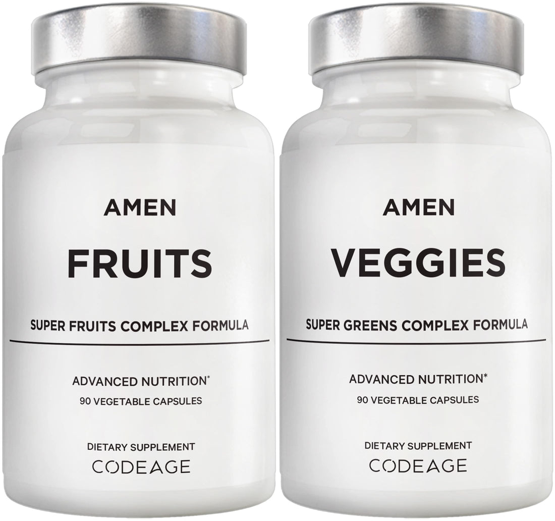 Amen Fruits + Veggies Vitamins Bundle, Raw Whole Food Multivitamin Capsules, Greens Vegetables, Red Fruits & Berries Vegan Blend, Fibers + Phytonutrients Superfood Minerals Supplement, Non-GMO, 180 ct Amen Au supplements