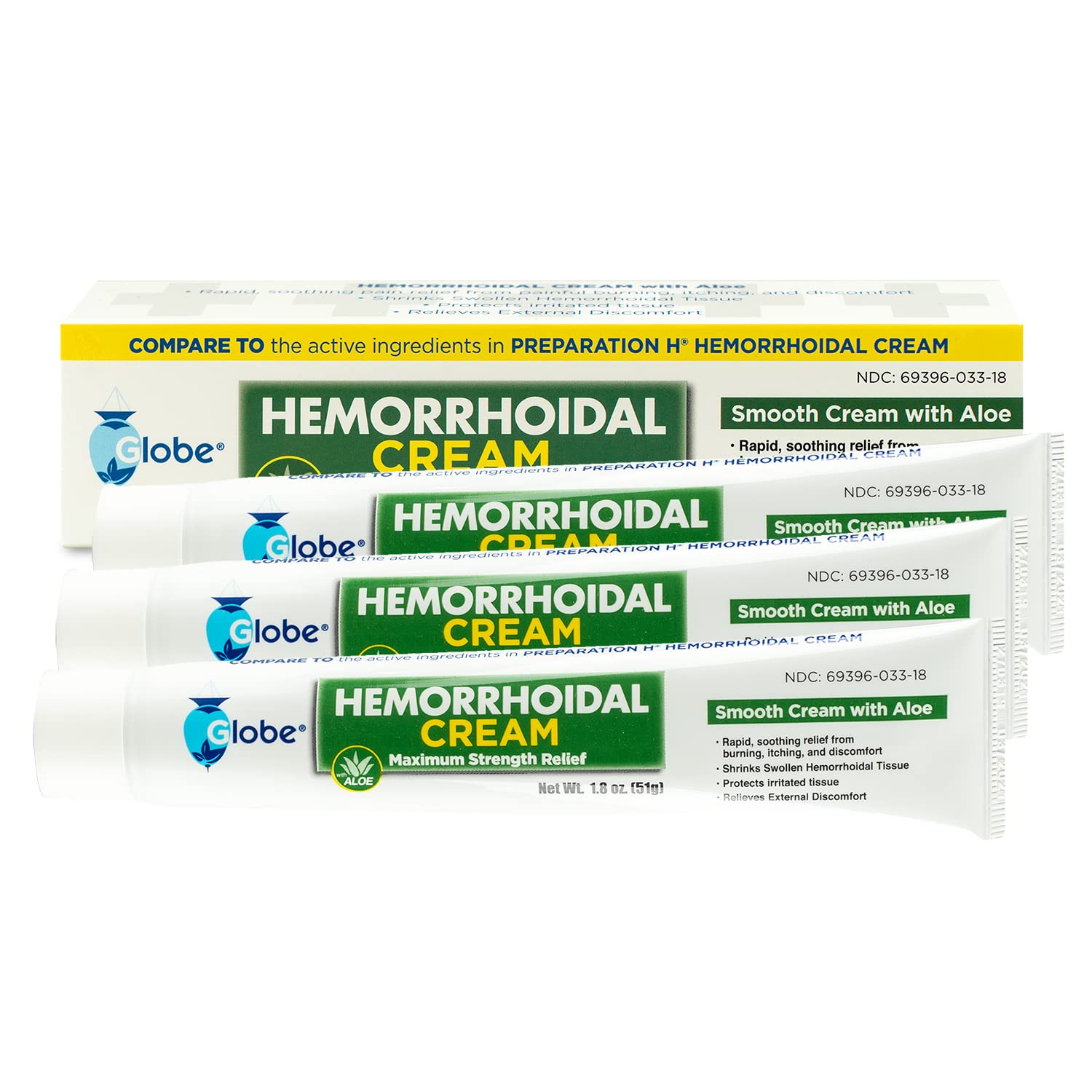 Globe Hemorrhoidal Cream (2 Pack) 1.8 oz w/Applicator Phenylephrine, Pramoxine with Aloe, Relief from Burning, Itching and Discomfort of Hemorrhoids. Globe Au supplements