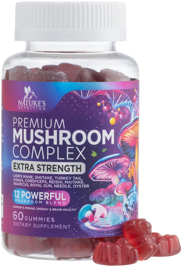 Mushroom Gummies Supplement 12 in 1 - High Grade Blend for Adults with Lions Mane, Reishi, Cordyceps, & Chaga Mushroom Complex Gummy, Memory & Immune Support & Nootropic Brain Supplements - 60 Gummies Nature's Nutrition Au supplements