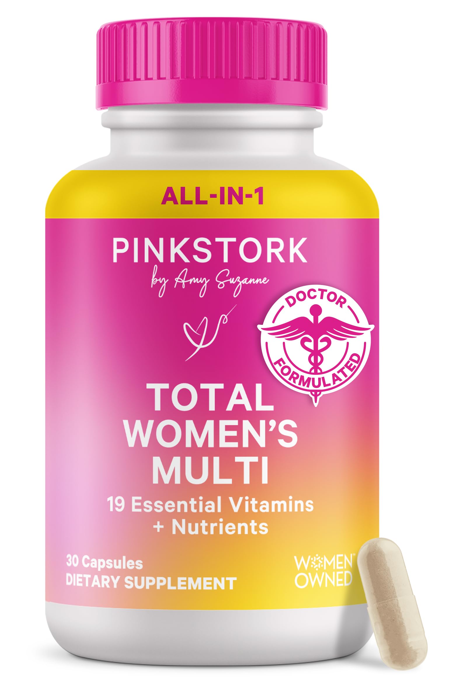 Pink Stork Total Women's Multivitamin - 19 Essential Vitamins for Women & Nutrients – Energy, Metabolism, Hormone, Immune & Mood Support – B6, B12, Biotin, Iron & Zinc – 30 Capsules Pink Stork Au supplements