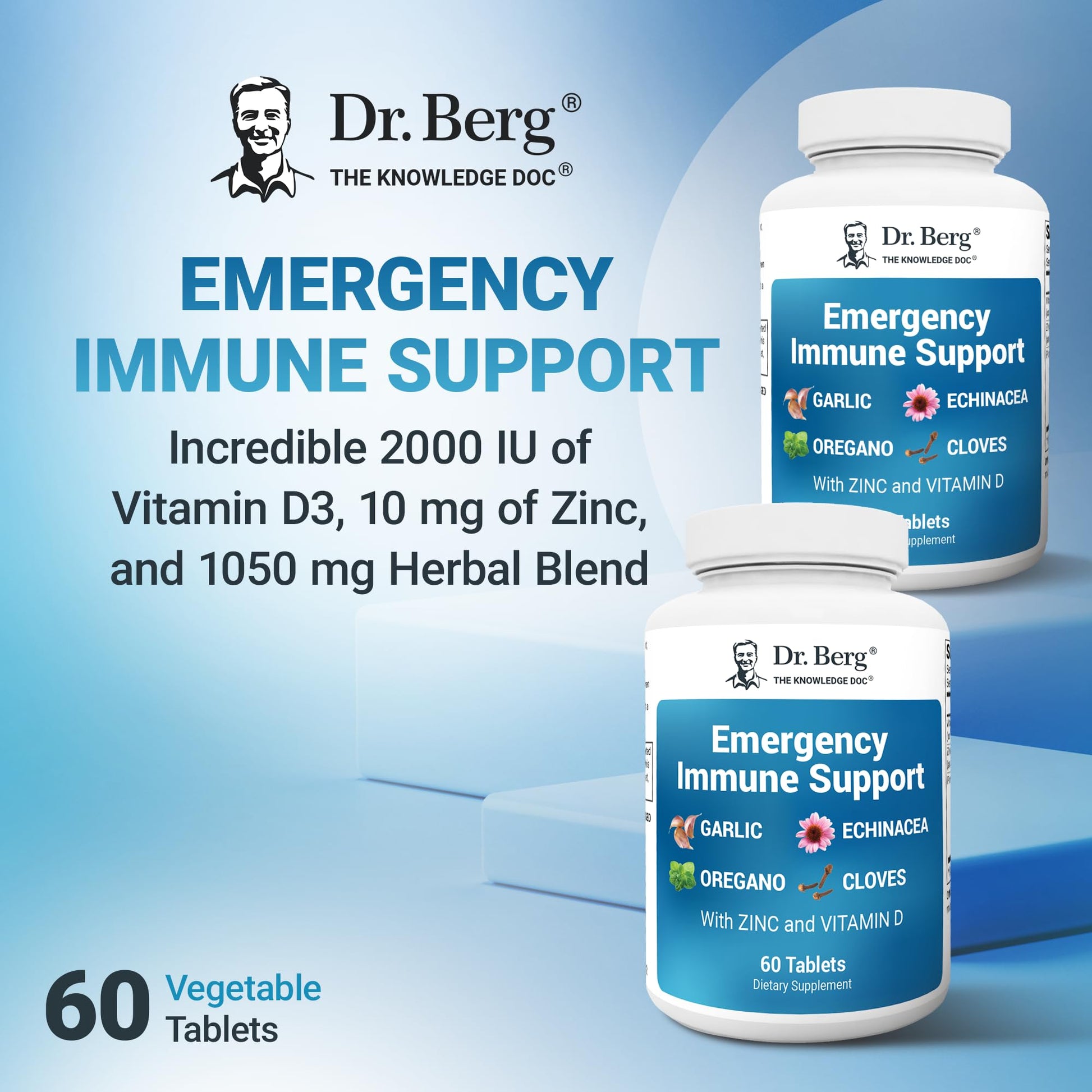 Dr. Berg Emergency Immune Support w/Echinacea - Potent Blend of Herbal Extracts (Warning: Strong Herbal Smells) - Immune Support Supplement Includes 2,000 IUs of Vitamin D & 10mg of Zinc - 60 Tablets Dr. Berg Nutritionals Au supplements