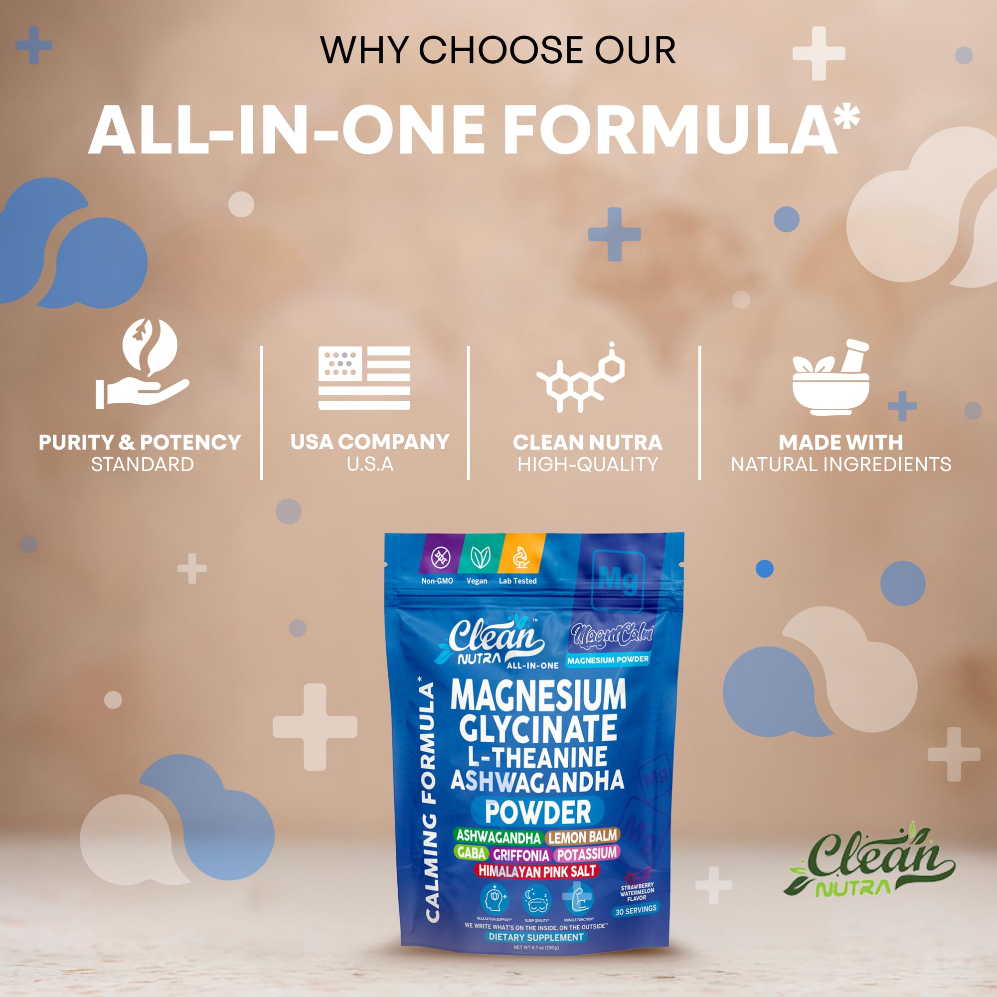 Magnesium Glycinate Powder Supplement + L Theanine Ashwagandha Glycine Apigenin Lemon Balm GABA 5HTP Pink Salt Potassium L Tryptophan Calcium | Powdered Sleep Aid Calm Trace Minerals Vitamin Clean Nutraceuticals Au supplements