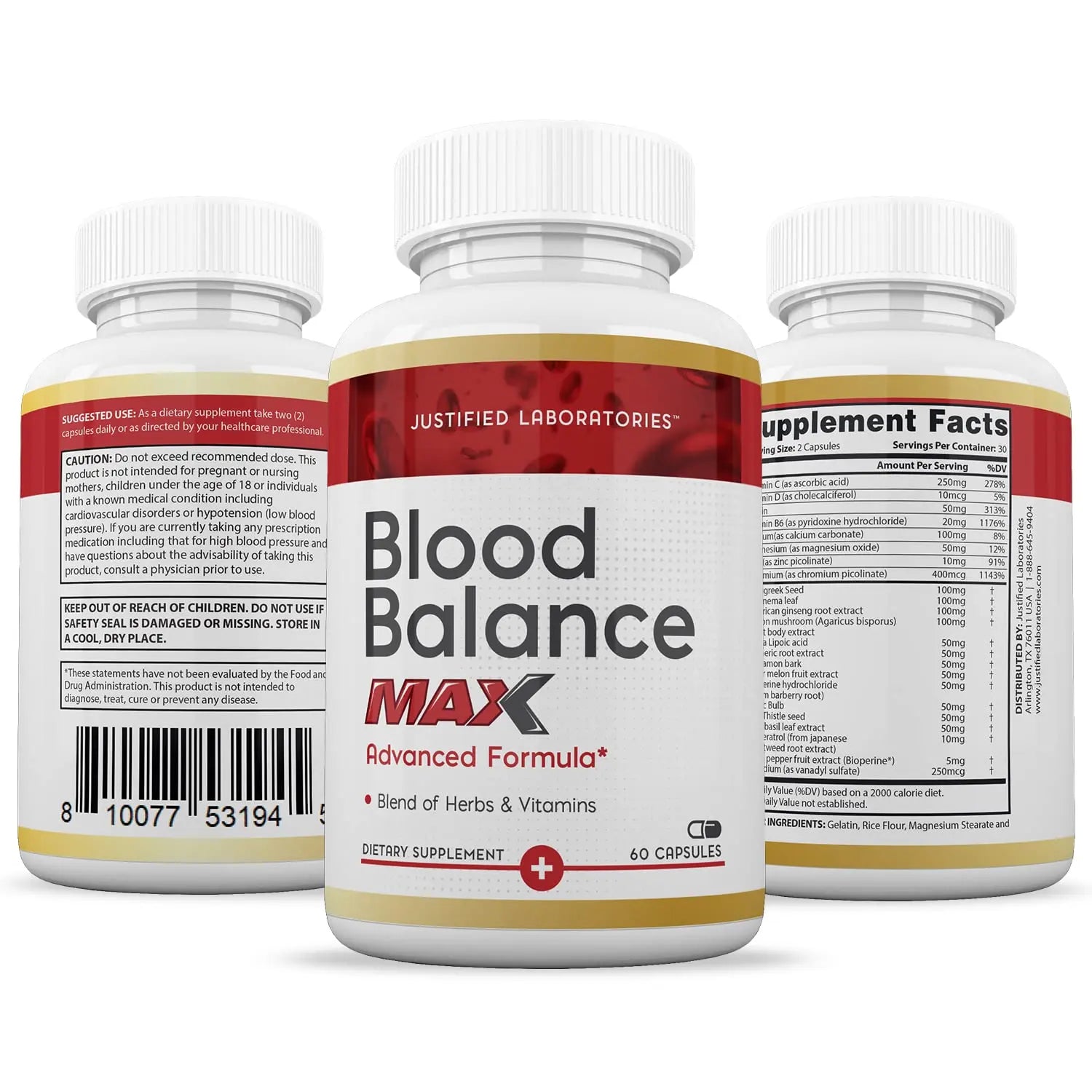 Justified Laboratories (3 Pack Blood Balance Max 1295MG Formula Supplement Pills Justified Laboratories Au supplements