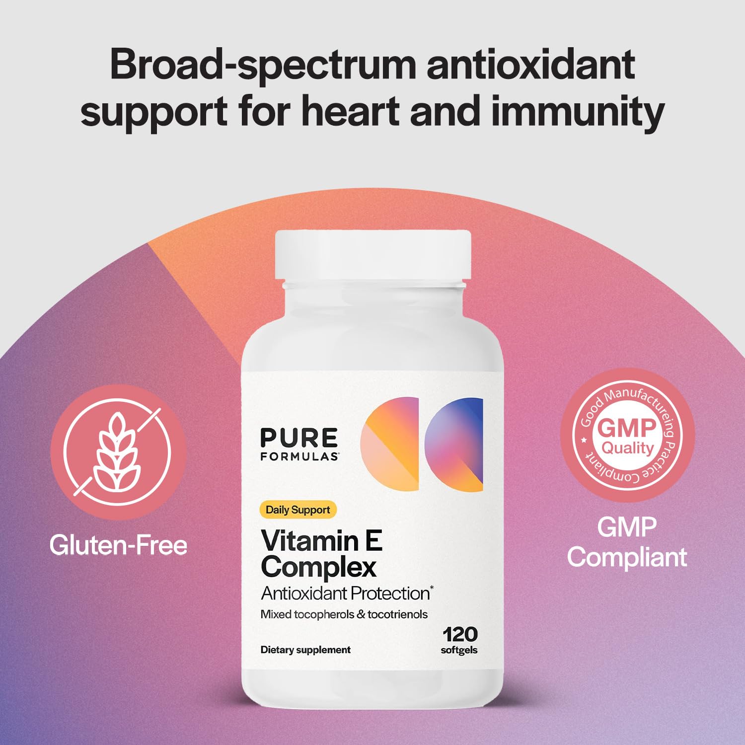 PureFormulas Vitamin E Complex, Full-Spectrum Vitamin E for Cardiovascular and Immune Support, Gamma-tocopherol Rich Antioxidant, Gluten-Free & Kosher, 120 Softgels for Antioxidant Protection PureFormulas Au supplements