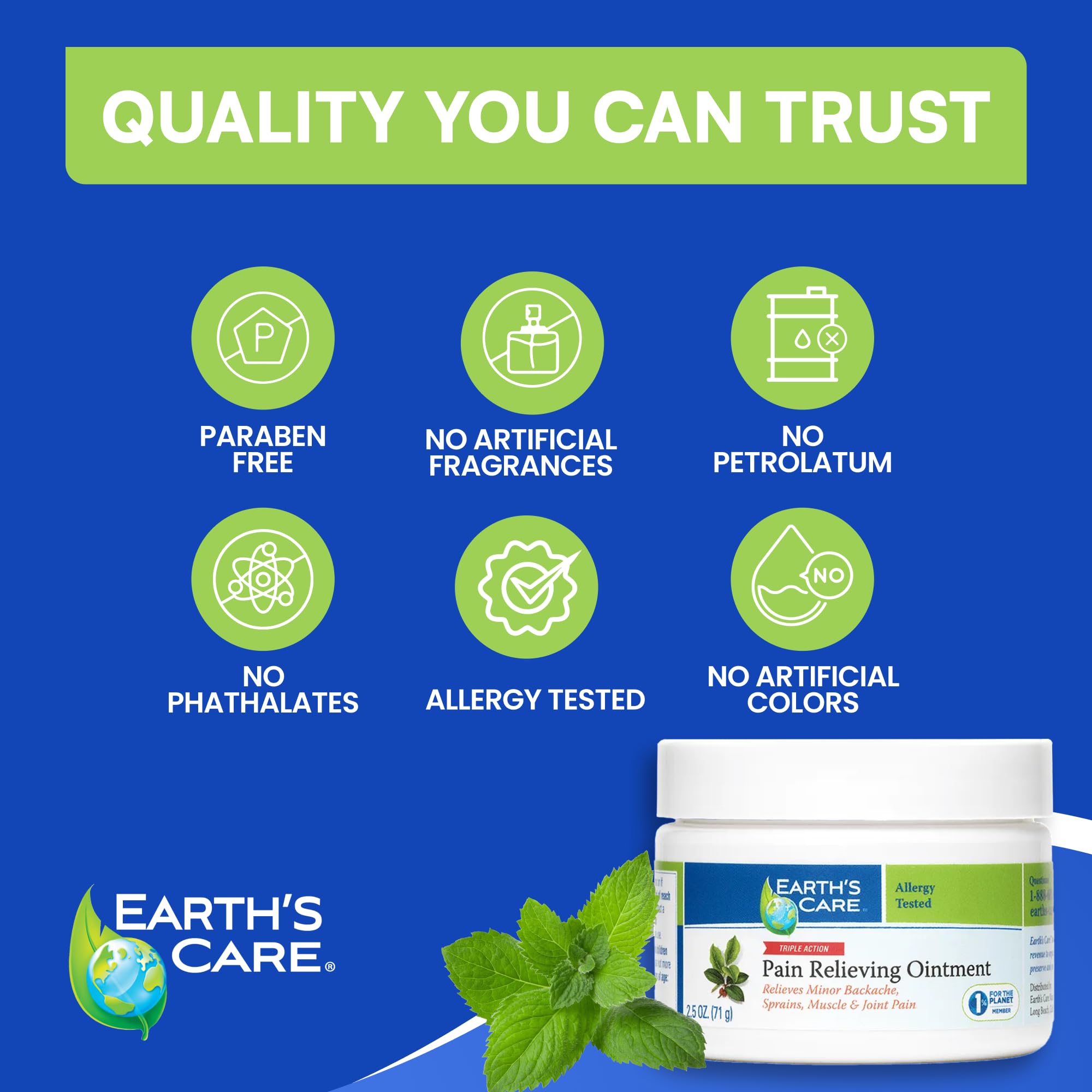 Earth's Care Triple Action Pain Relieving Ointment, No Parabens, Colors or Fragrances, Allergy-Tested 2.5 OZ. (2 Jars) Earth's Care Au supplements