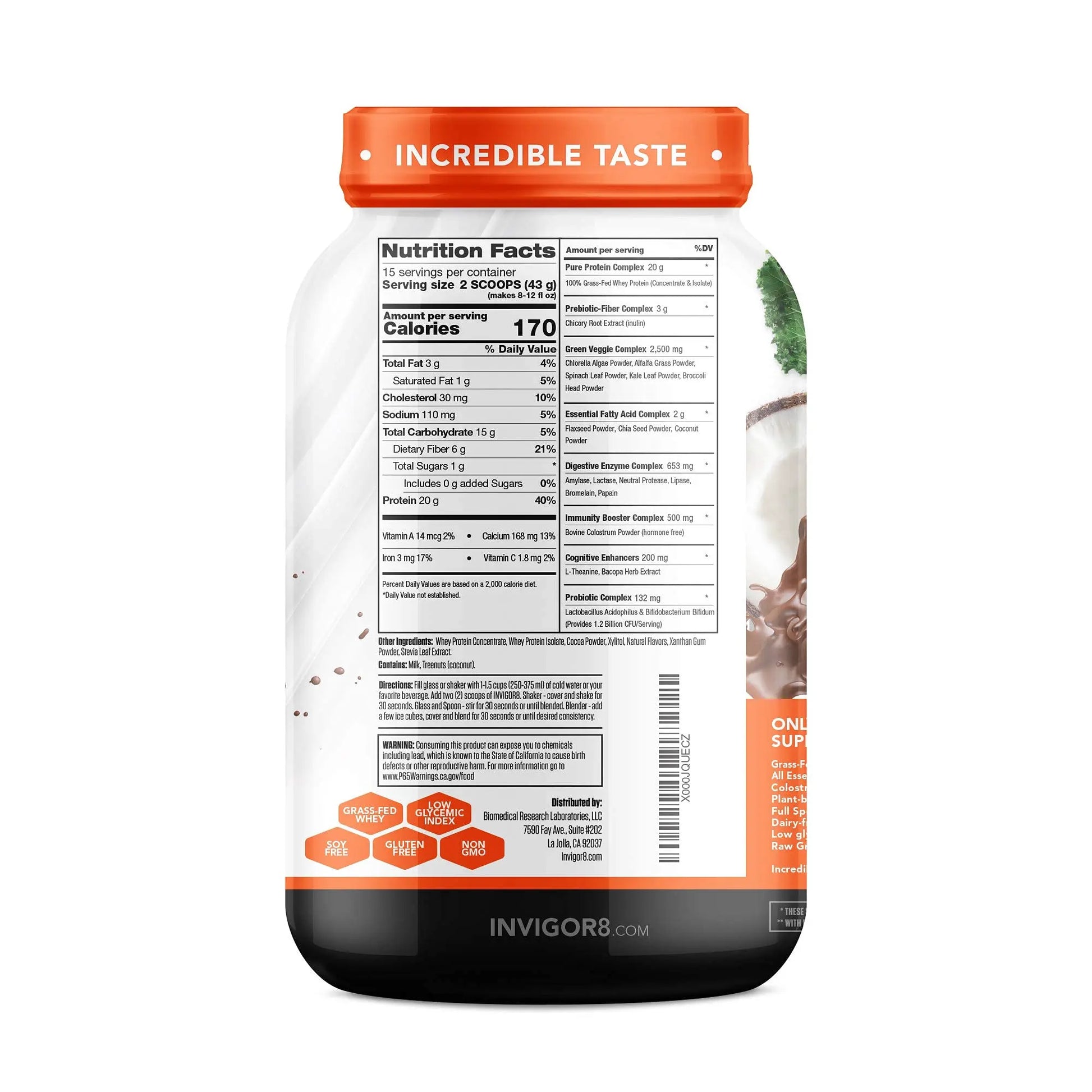 INVIGOR8 Superfood Grass Fed Whey Protein Isolate Shake Chocolate Brownie Gluten INVIGOR8 Au supplements