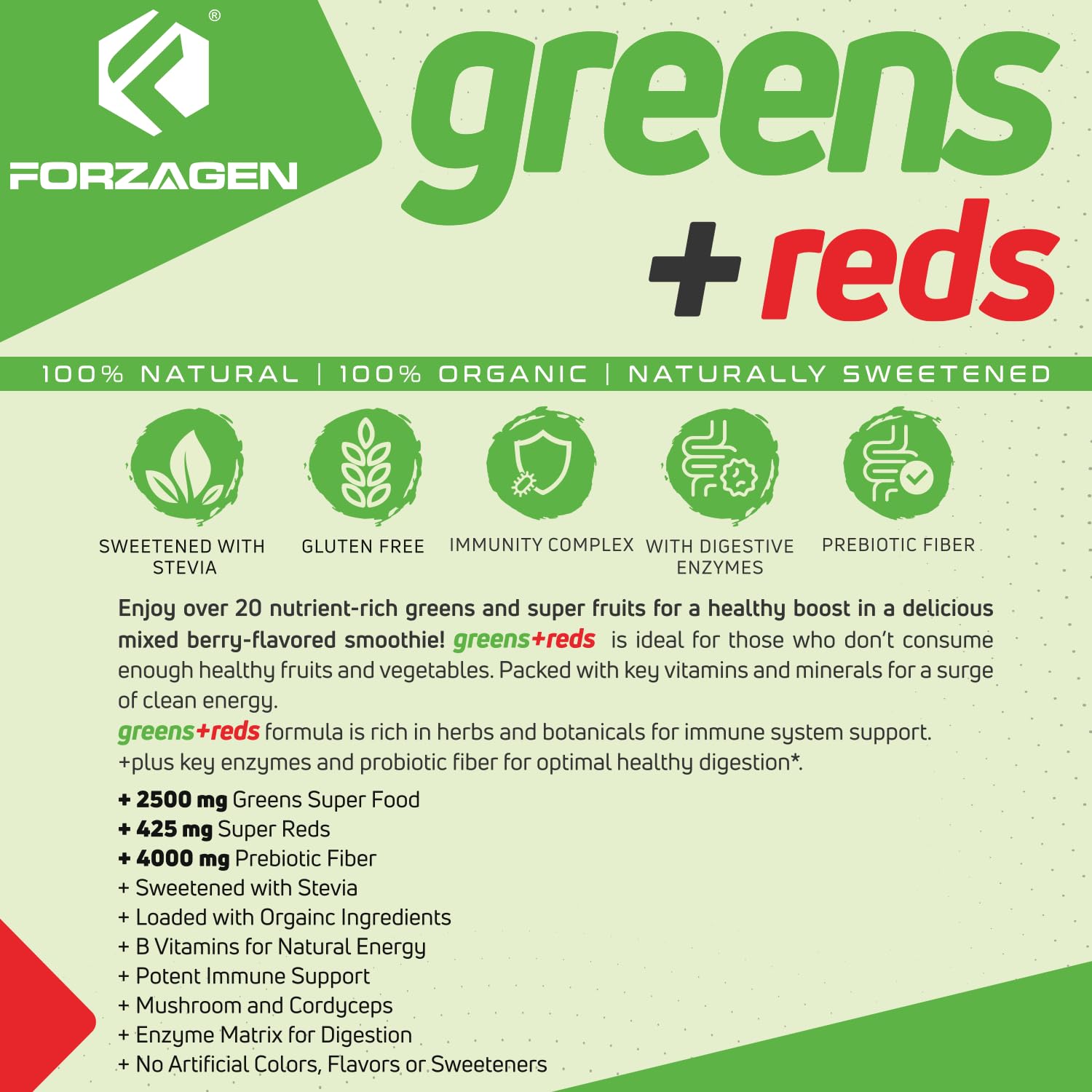 Forzagen Vegan Greens & Reds Superfood Powder - Organic Super Greens Powder | Premium Veggie Powder Supplement | 35 Servings Reds and Greens Superfood Powder Forzagen Au supplements