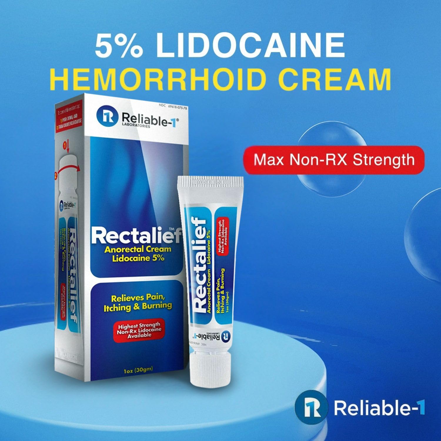 Rectalief 5% Lidocaine Hemorrhoid Cream (Max Non-RX Strength) Reliable-1 Laboratories Soothing Anorectal, Numbing Hemorrhoidal Ointment - Pain, Itching, & Burning, Strongest OTC Anal Treatment, 2-Pack Reliable-1 Laboratories Au supplements