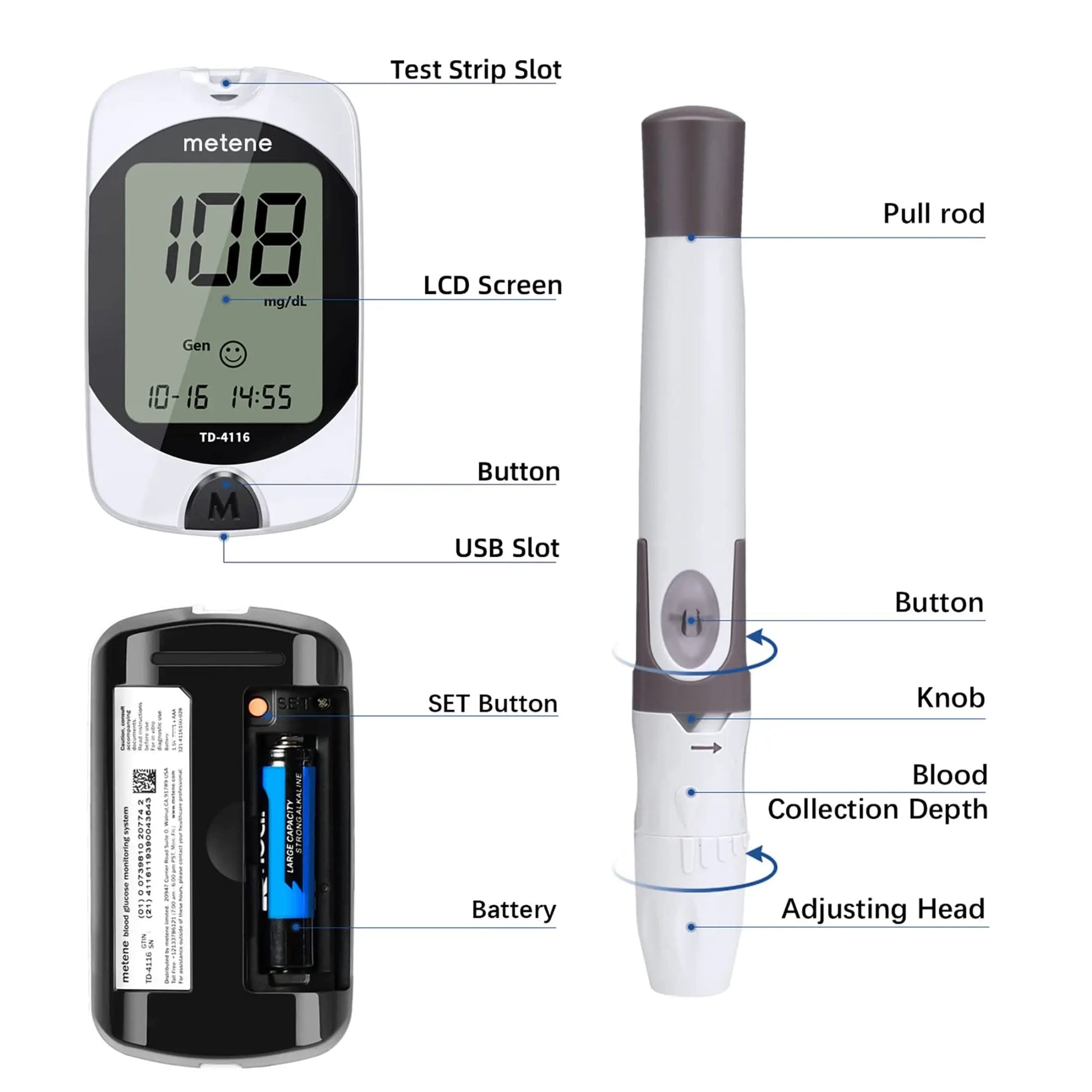 Metene TD-4116 Blood Glucose Monitor Kit, 100 Glucometer Strips Metene Au supplements