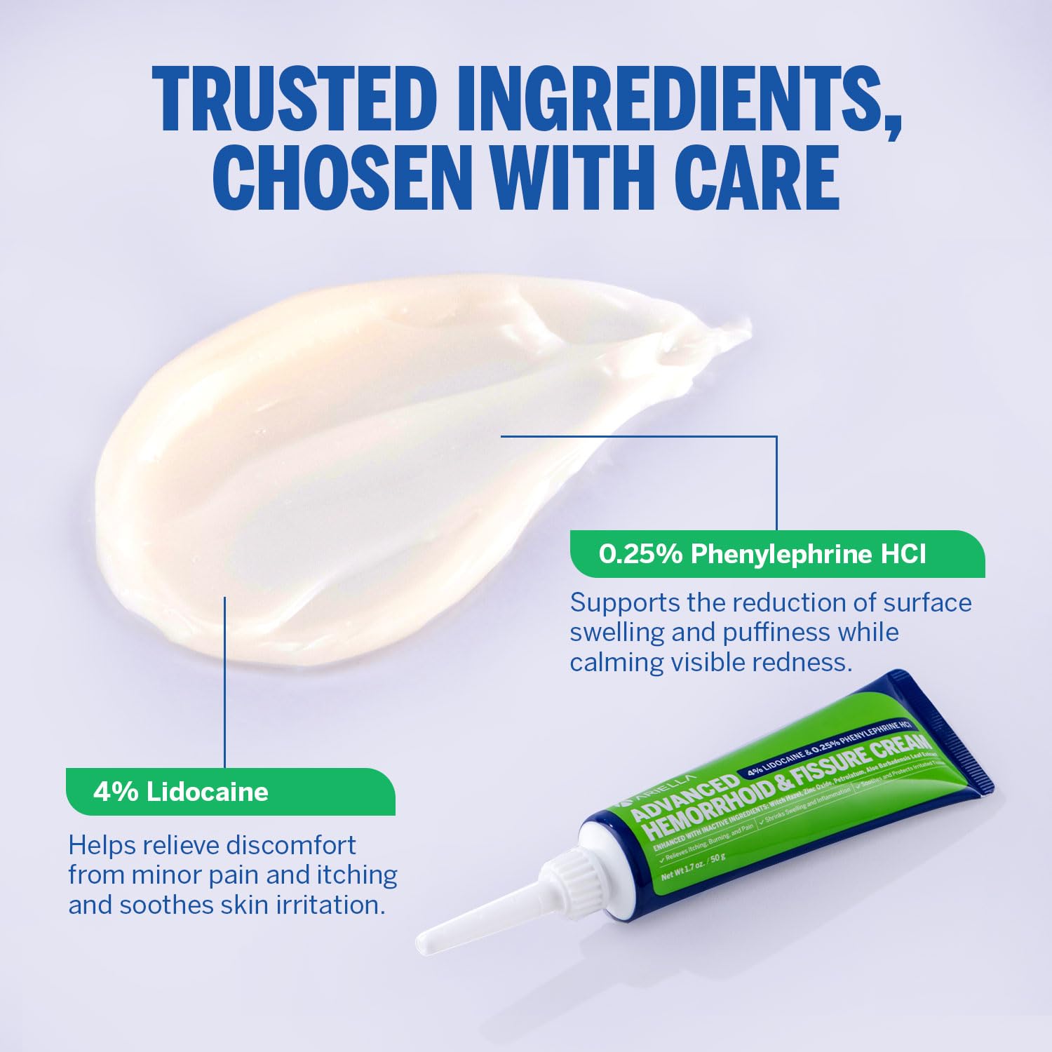 Hemorrhoid Treatment Fissure Lidocaine Cream: Advanced Numbing Ointment with Phenylephrine HCI - Fast Acting Natural Strength Soothing Relief of Pain Swelling Discomfort Itching (1.7 Oz, Witch Hazel) Ariella Au supplements