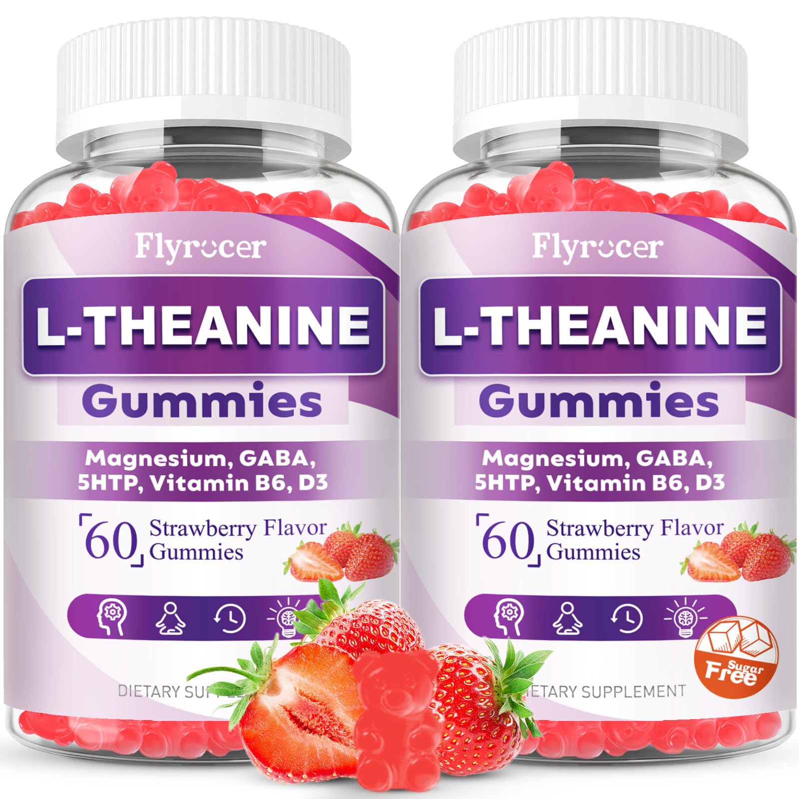 Flyrocer 2 Pack L-Theanine Gummies, L Theanine Supplement for Adults & Kids, L'Theanine with Ashwagandha, Magnesium, 5HTP & GABA - Support Calm, Relax, zzZ, Focus, Vegan Strawberry Flavor, 120 Count Flyrocer Au supplements