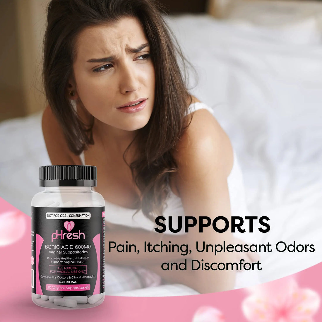 ACE NUTRITION pHresh Boric Acid Suppositories for Women, Suppositories for Odor Use, Natural Feminine Care Supports Vaginal Health & Promotes Healthy pH Balance - Made in USA ACE NUTRITION Au supplements