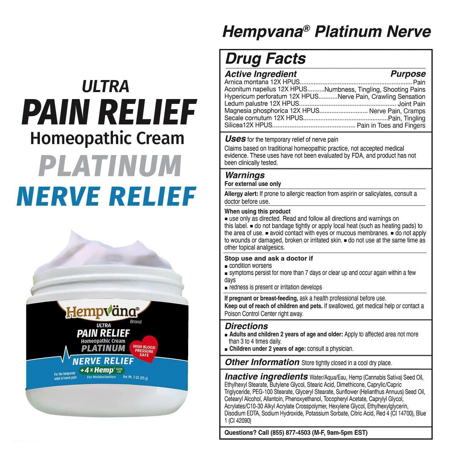 Hempvana Platinum Ultra-Strength Nerve Relief Cream w/100% Pure Hemp Seed Oil, AS-SEEN-ON-TV, Relieves Nerve Pain, Shooting Pain, Tingling, Muscle Cramps, Joint Pain, Tingling, Crawling Sensations Hempvana Au supplements