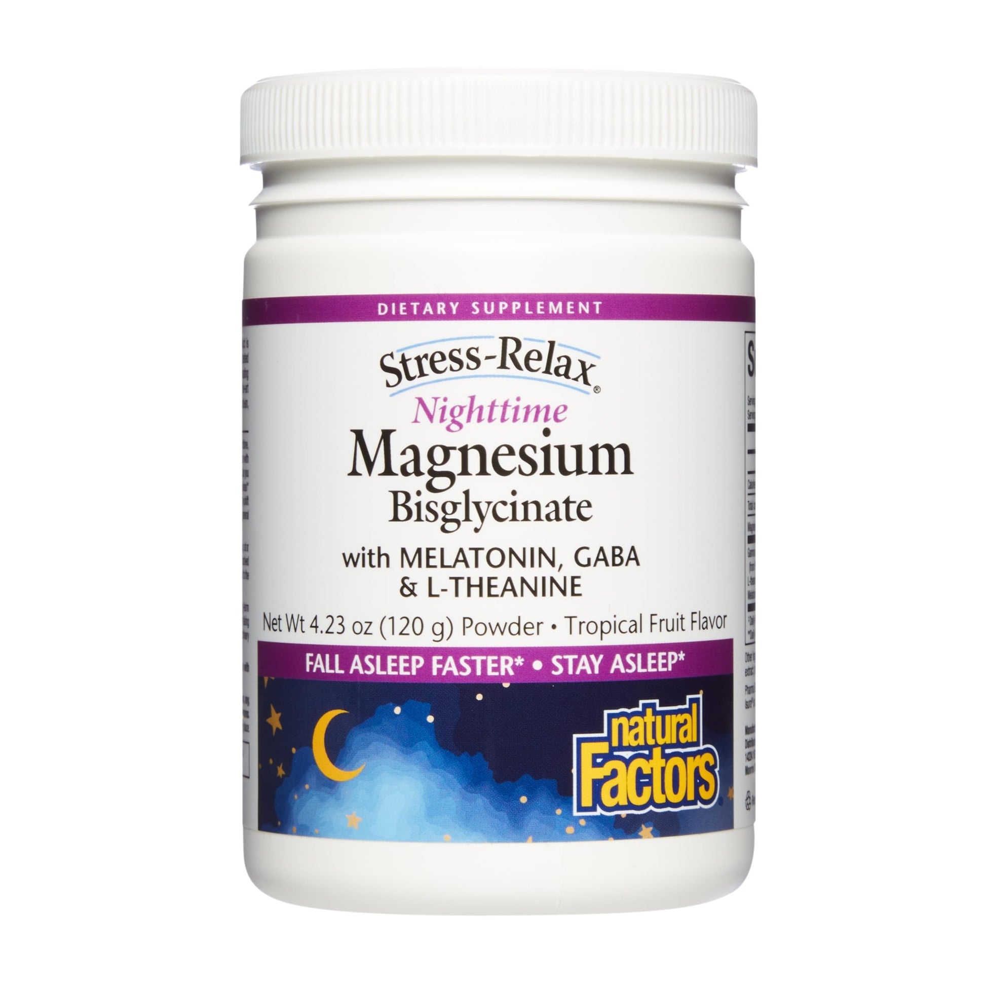 Natural Factors Stress-Relax Nighttime Magnesium Bisglycinate - Supports Sleep & Relaxation* - with Melatonin, L-Theanine & GABA - Tropical Flavor - 4.23 oz Natural Factors Au supplements