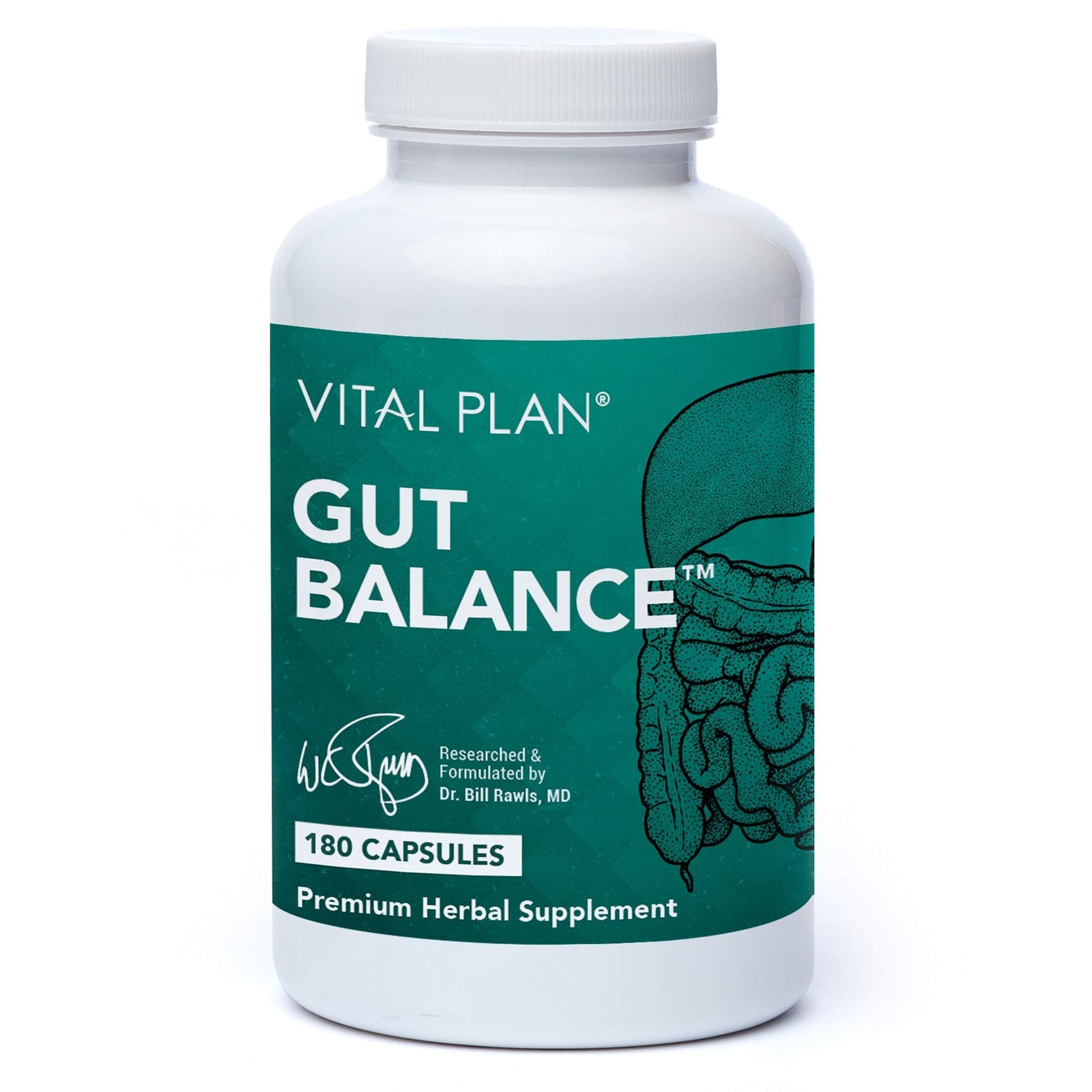 Vital Plan Gut Balance Supplement by Dr. Bill Rawls - Advanced Digestive Health Support Formula w/Clinical-Grade Slippery Elm Bark, Berberine & Dandelion Extract for Women & Men (180 Capsules) Vital Plan Au supplements