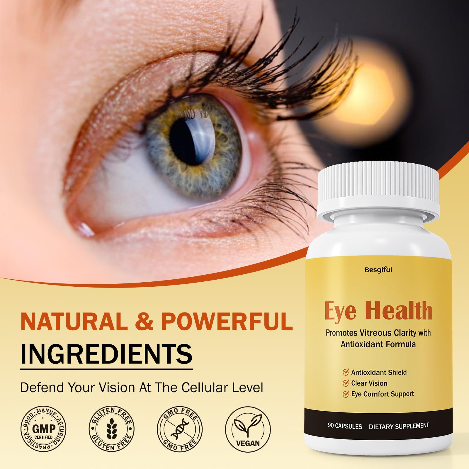 Besgiful Eye Supplement for Vitreous Health, Promotes Clear Vision, Improves Eye Strain & Dryness, Reduces Squiggly Lines, Eye Degeneration, Clear Eye Support, 90 Vegan Capsules Besgiful Au supplements