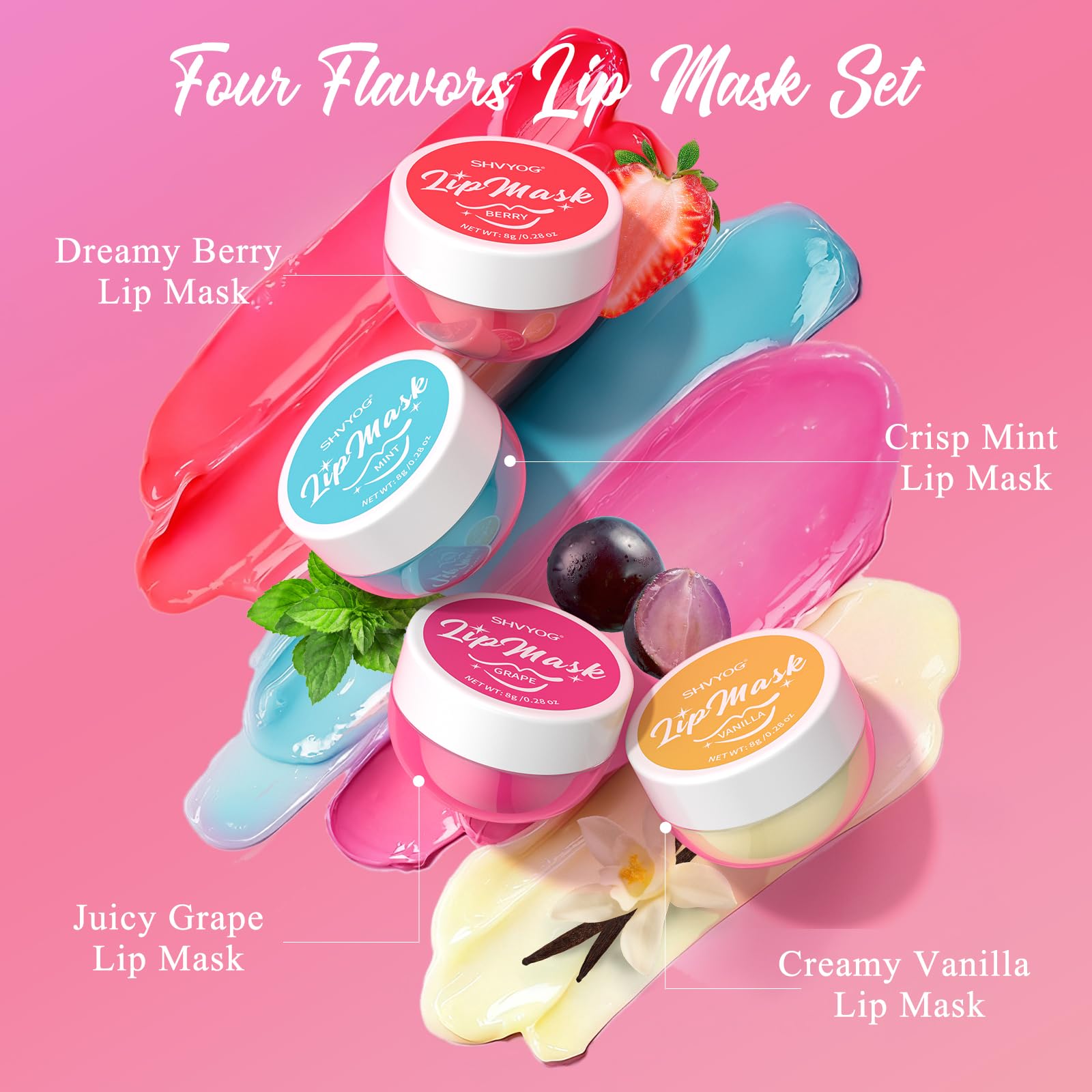 4 Pack Lip Mask Set, Hydrating Lip Mask Overnight - Berry, Grape, Mint, Vanilla Flavors, Lip Sleeping Mask Nourish Lip Balm with Vitamin C & Shea Butter | Dry Lips Care Gift SHVYOG Au supplements