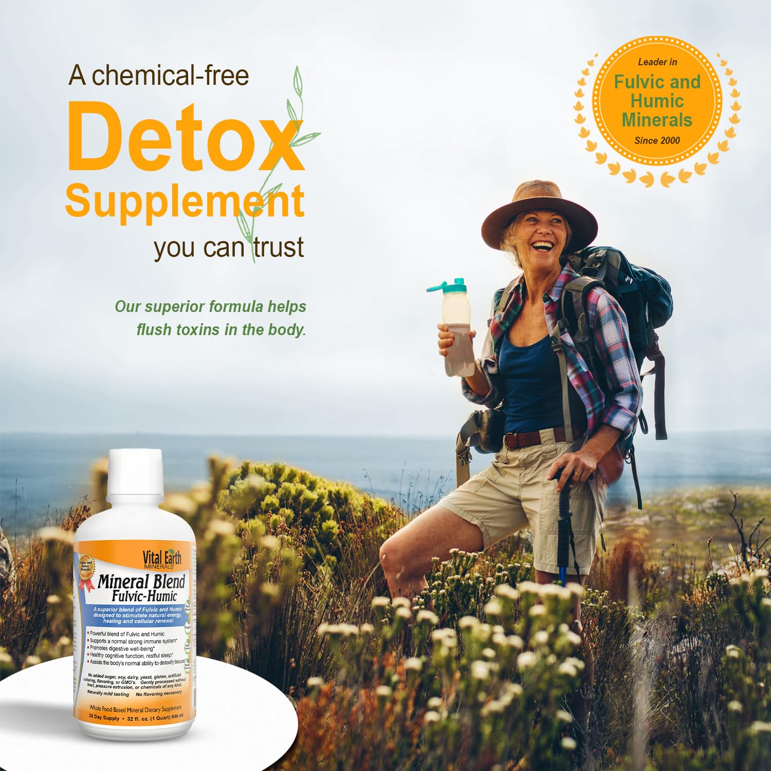Vital Earth Minerals Detox and Wellness Support – Fulvic Humic Mineral Blend with 70+ Trace Minerals + Super Multi, Liquid Multivitamins, MTHFR Enhancement, 32 OZ Ea Vital Earth Minerals Au supplements