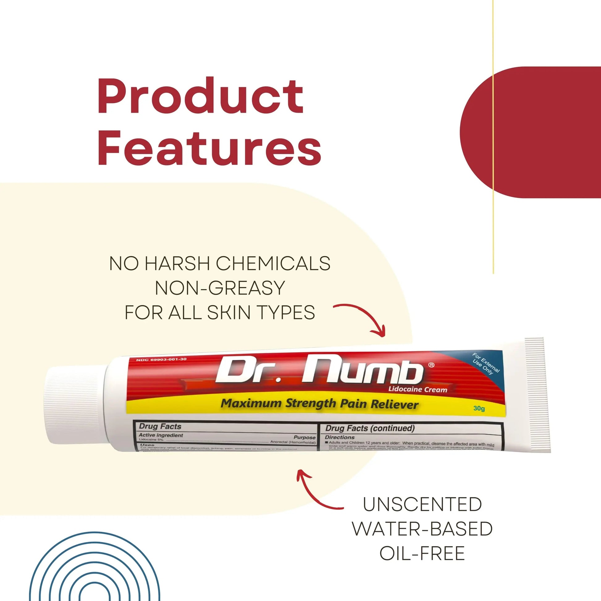 Dr. Numb 5% Lidocaine Numbing Cream, Fast-Acting Maximum Strength Topical Anesthetic Pain Relief Burn Itch Numb Cream with Vitamin E for Hemorrhoid Treatment, Local and Anorectal Uses - 30g Dr. Numb Au supplements