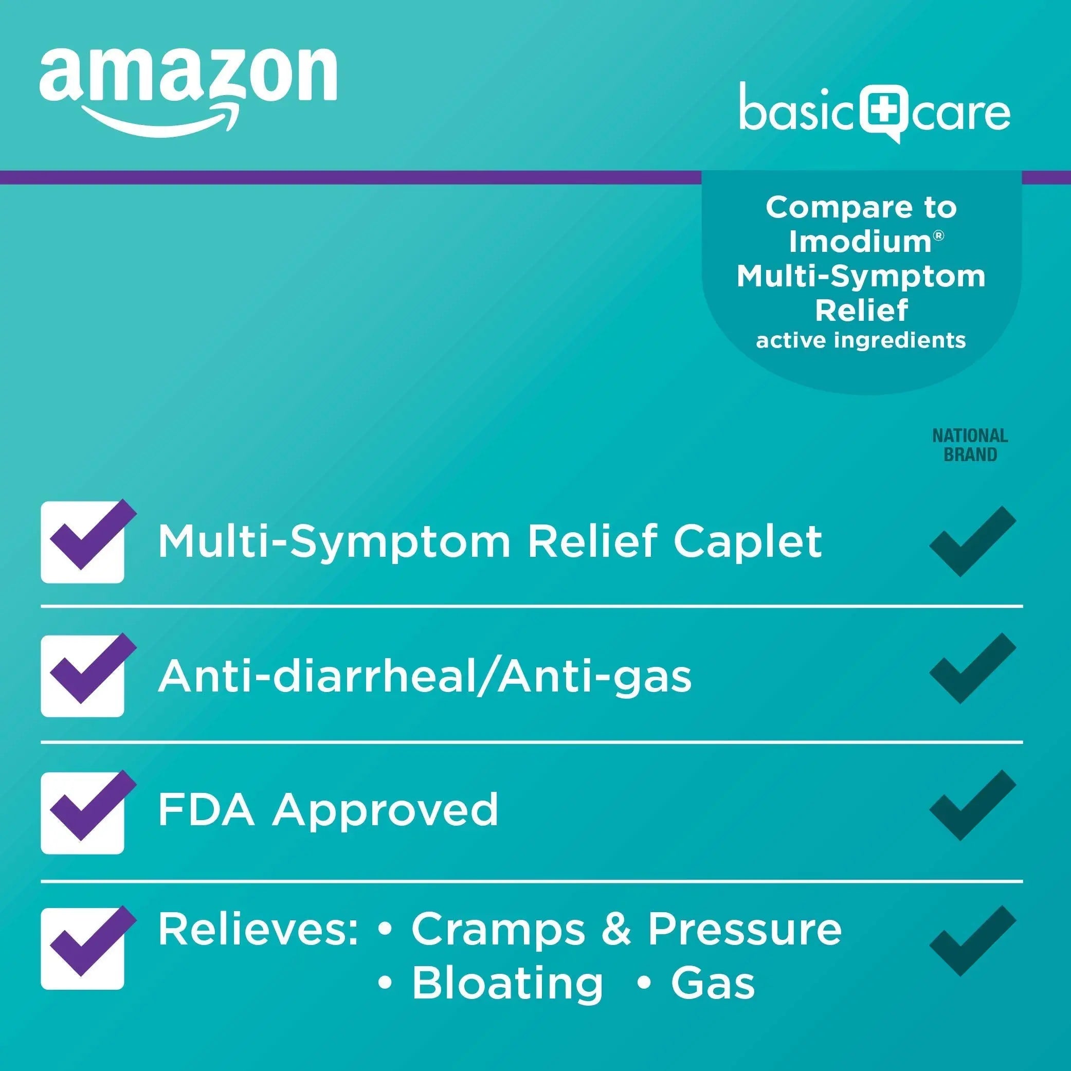 Amazon Basic Care Loperamide Hydrochloride 2 mg and Simethicone 125 mg Tablets, Multi-Symptom Relief, Anti-Diarrheal, Bloating and Cramps, Gas Relief, 24 Count Amazon Basic Care Au supplements