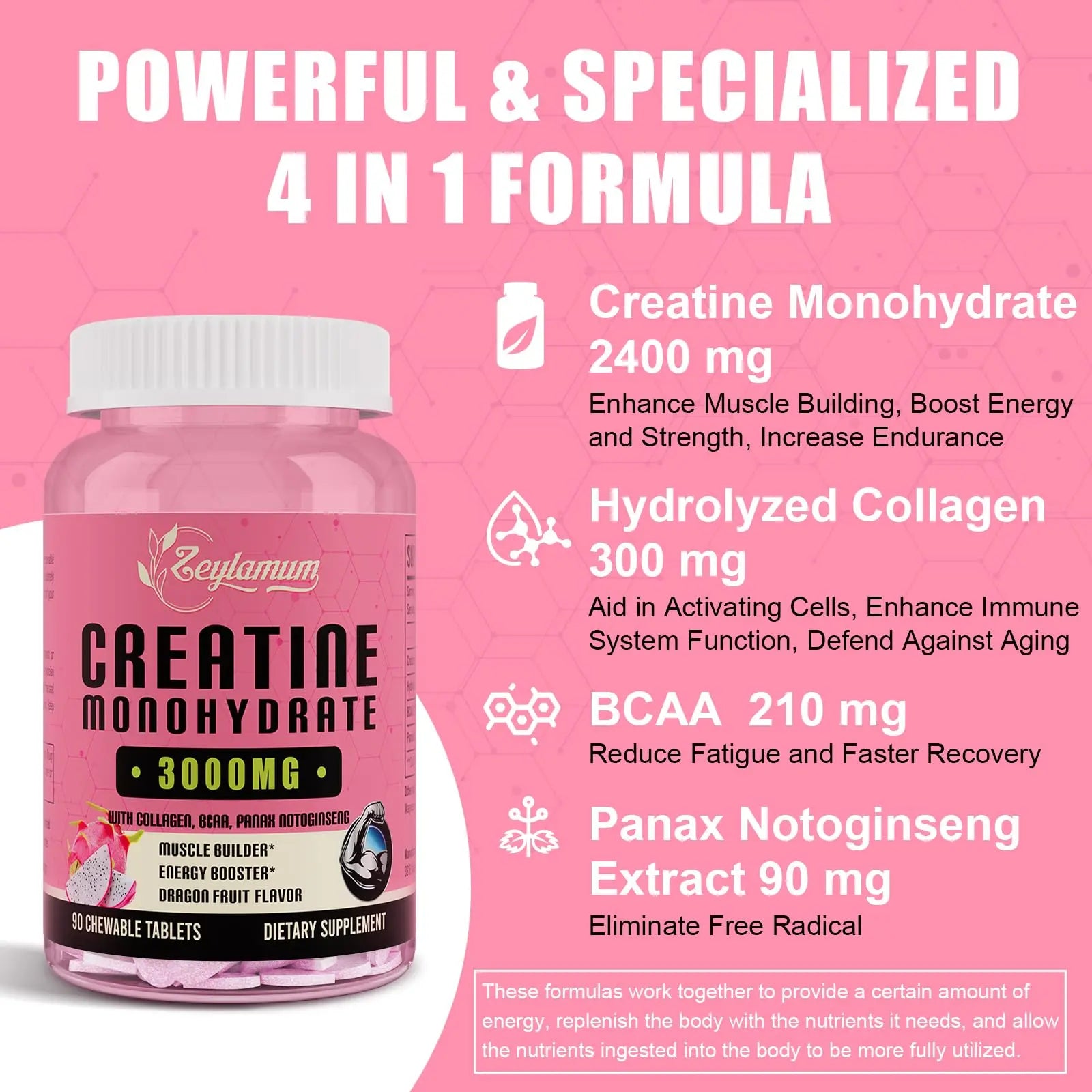 Creatine Monohydrate for Women, Creatine Supplement 3000mg, with Hydrolyzed Zeylamum Au supplements