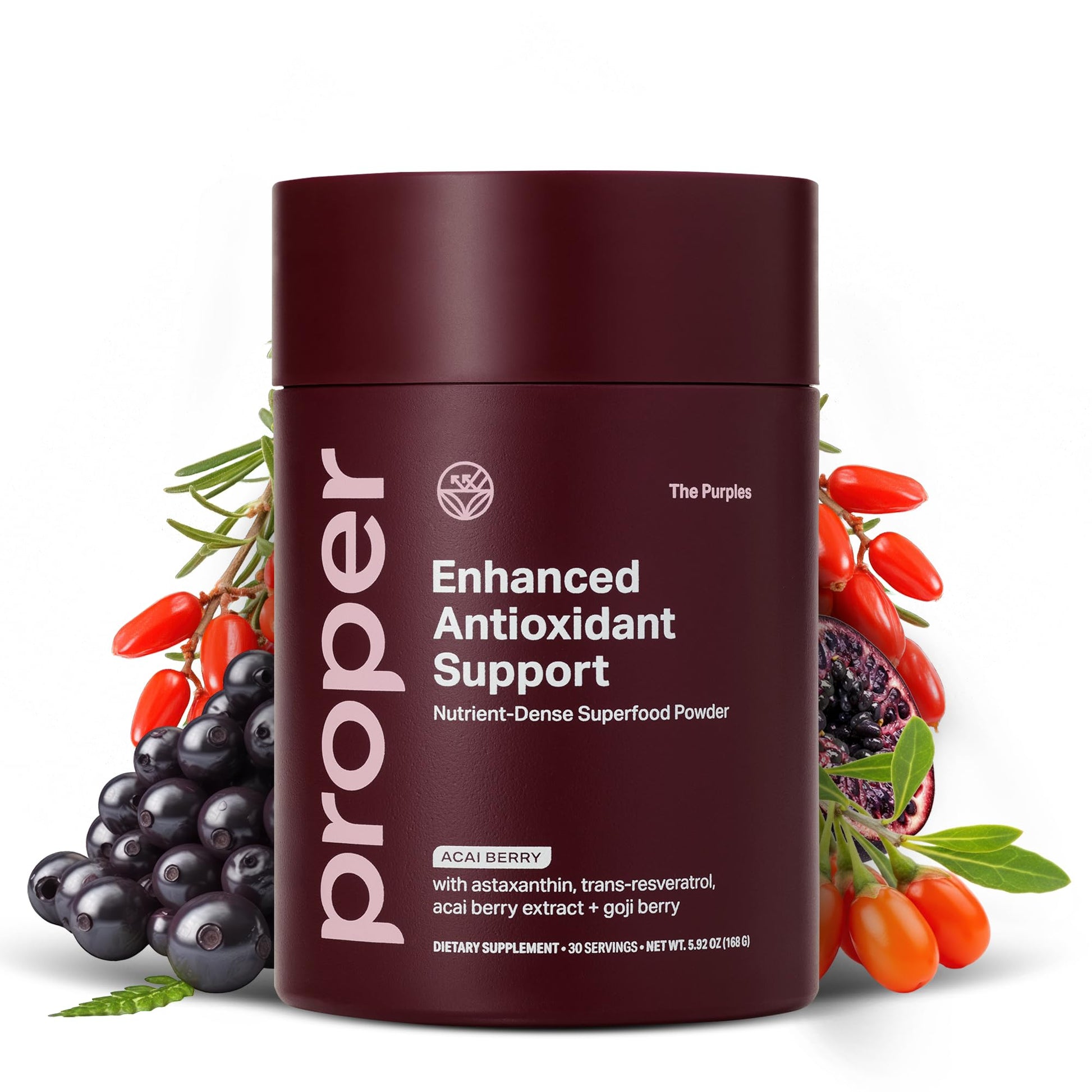 Proper, The Purples Nutrient-Dense Superfood Powder - Antioxidant Supplement and Cellular Support – Acai, Amla, Blueberry, Vitamin C, B Vitamins & More - Enhanced with Prebiotic Fiber & Probiotics Proper Au supplements