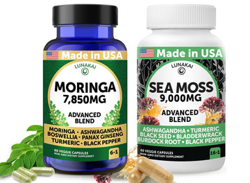 Lunakai USA Made Moringa & Sea Moss Capsules Bundle – 6-in-1 & 16-in-1 Advanced Blends – 60 Non-GMO Veggie Capsules Each Lunakai Au supplements