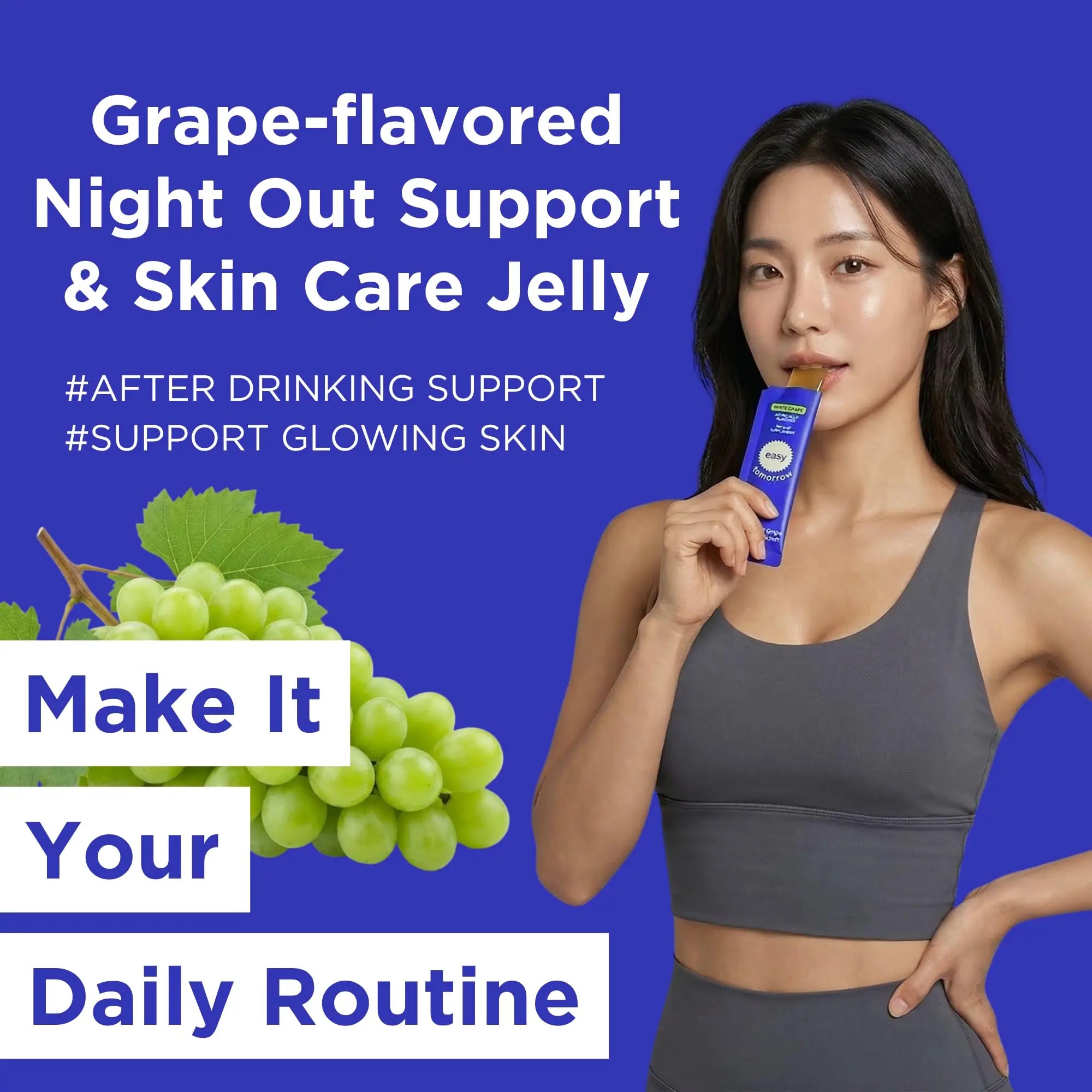 EASY TOMORROW - Natural Energy & Morning Vitality Jelly Stick - Daily Korean Skin Health Supplement & After Drinking Support with DHM & Glutathione - K-Beauty Inspired (White Grape Flavor, 20 Sticks) EASY TOMORROW Au supplements