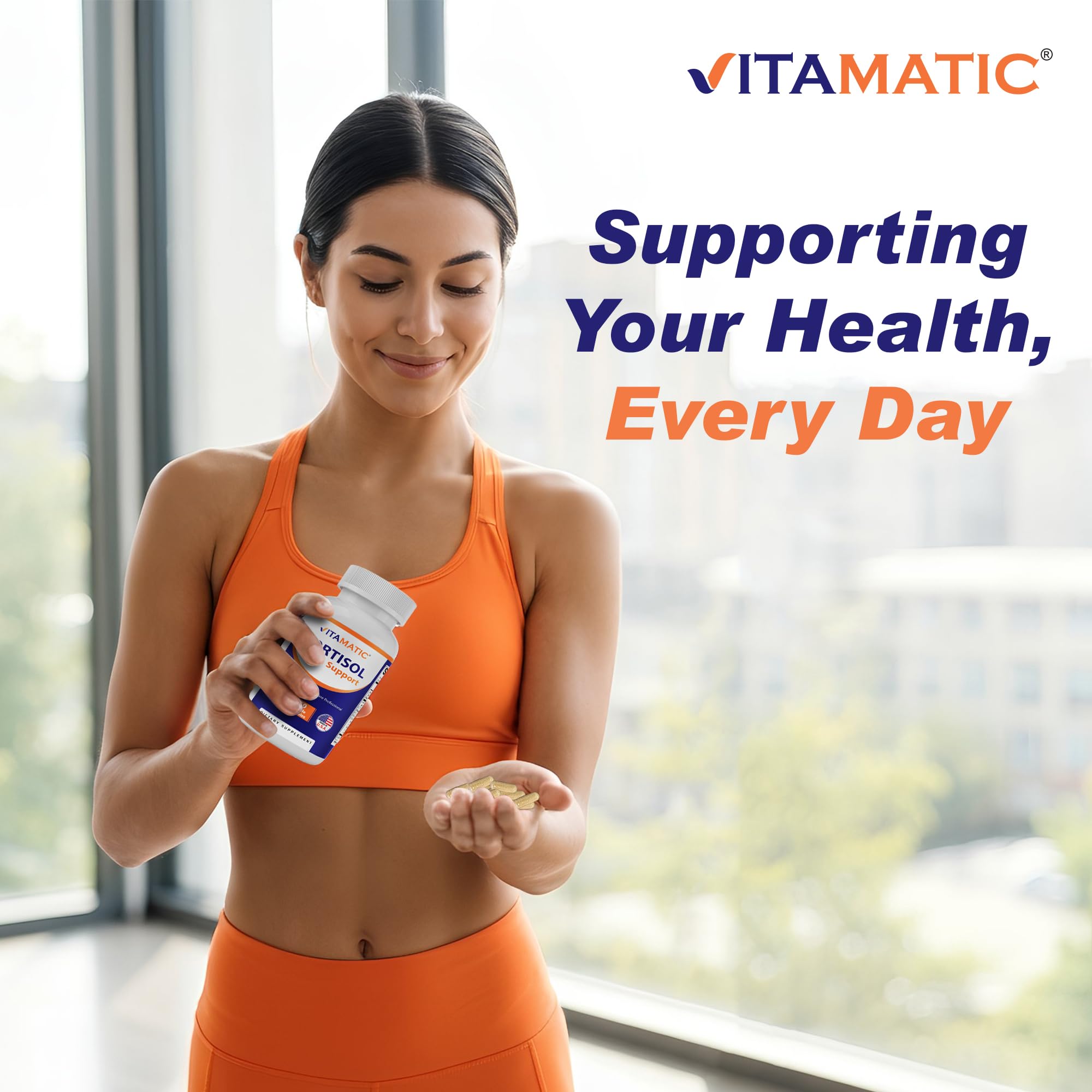 Vitamatic Cortisol Health Support - 90 Veggie Capsules - Made with Adaptogenic Blend with Ashwagandha, Rhodiola, Magnolia, L-Theanine, Phosphatidylserine Vitamatic Au supplements