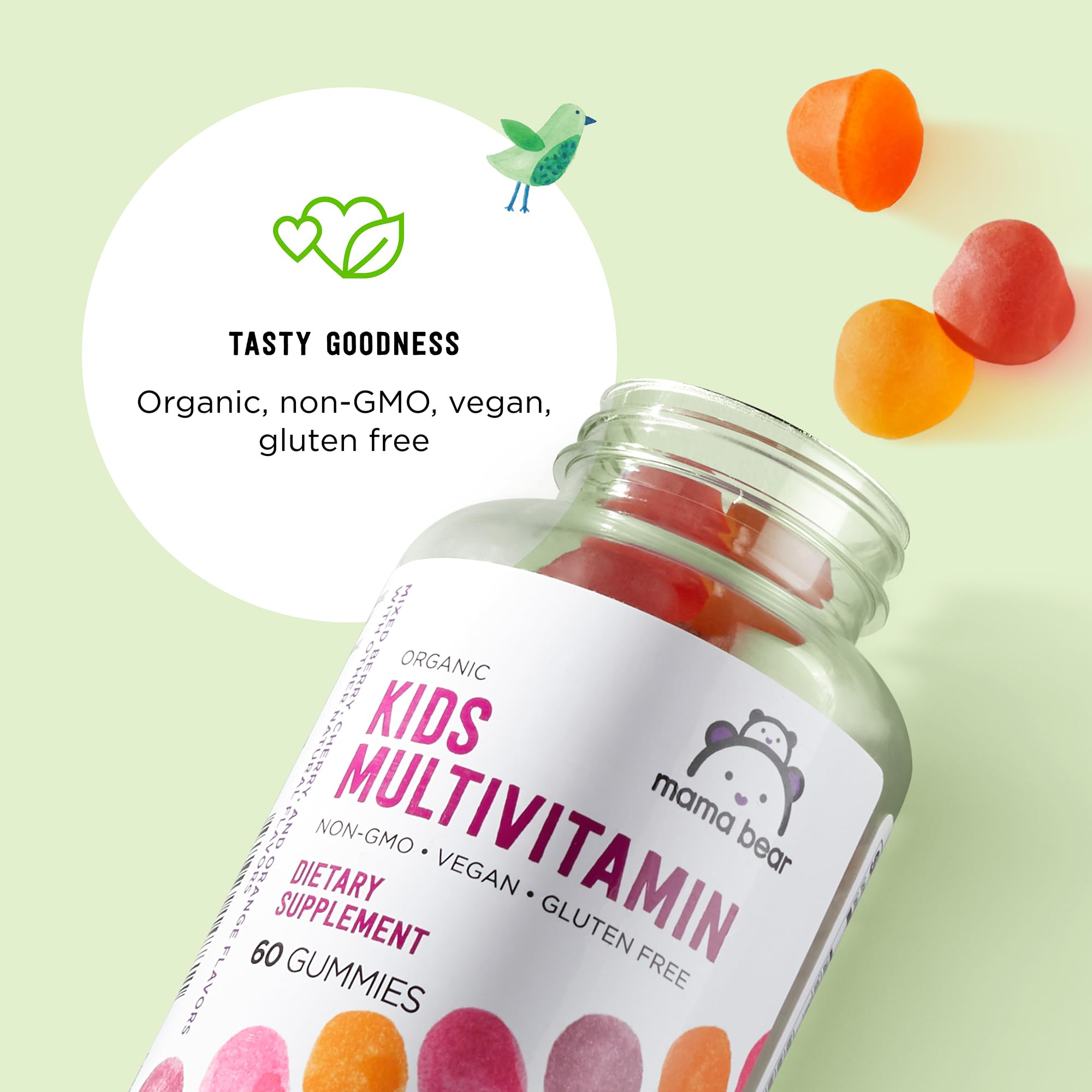 Amazon Brand - Mama Bear Organic Kids Multivitamin, 60 Gummies, 1 Month Supply (Packaging May Vary), Berry, Cherry & Orange Mama Bear Au supplements