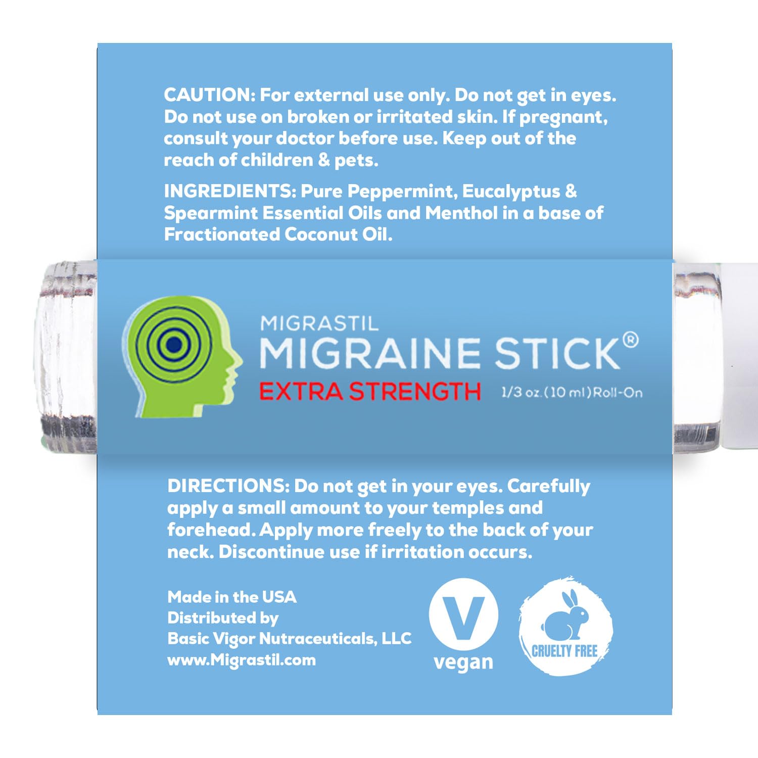 Basic Vigor Migrastil Extra Strength Migraine Stick Advanced Formula, Strong Aromatherapy Roll On Includes Menthol, Essential Oils, No Lavender, Made in The USA. Basic Vigor Au supplements