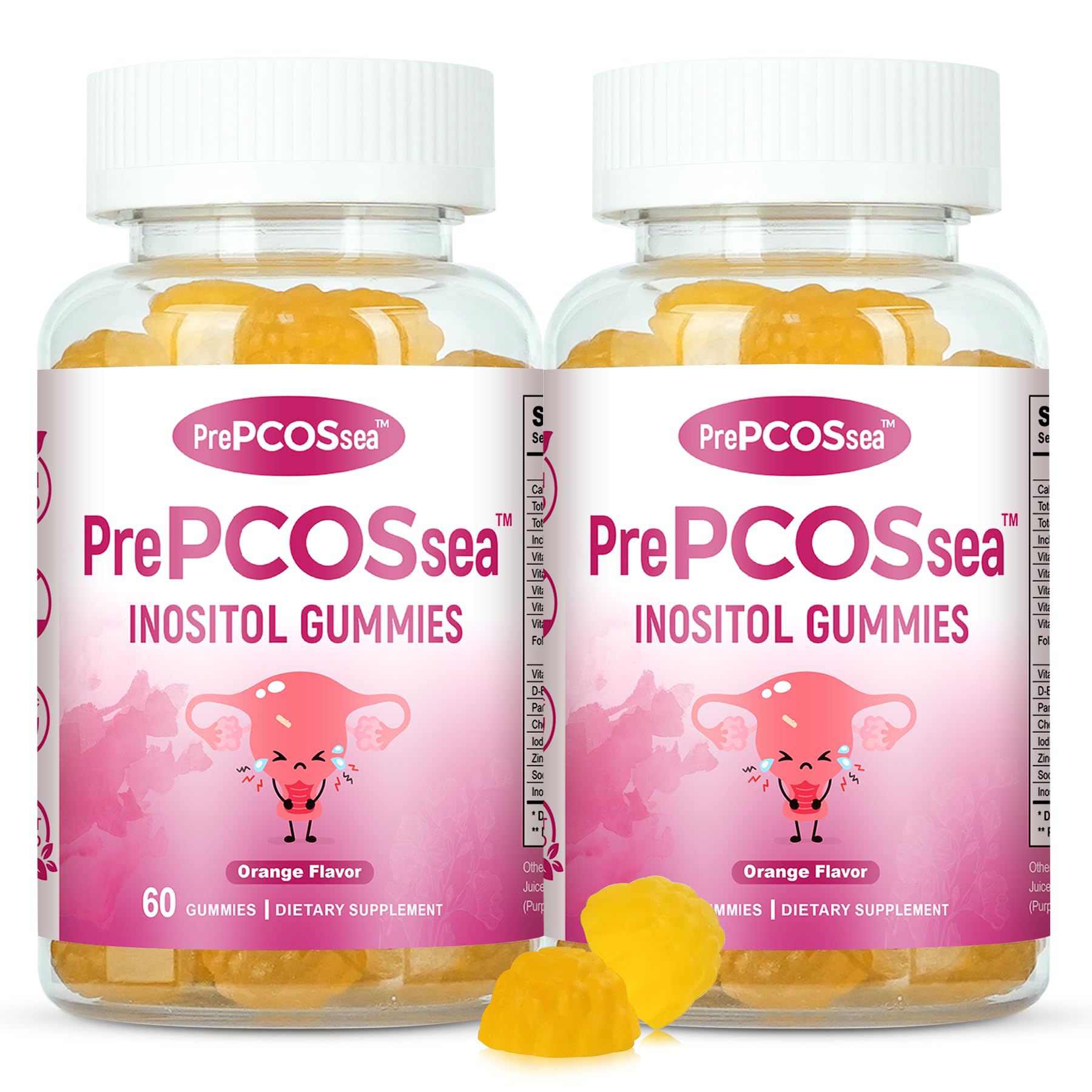 Feelherbs PrePCOSsea Inositol Gummies Vitamins, 2 Pack Orange Flavor Myo-Inositol Vitamin Gummies with Folate, B6, B12 & D-Biotin, 60 Count Soft Chews Feelherbs Au supplements