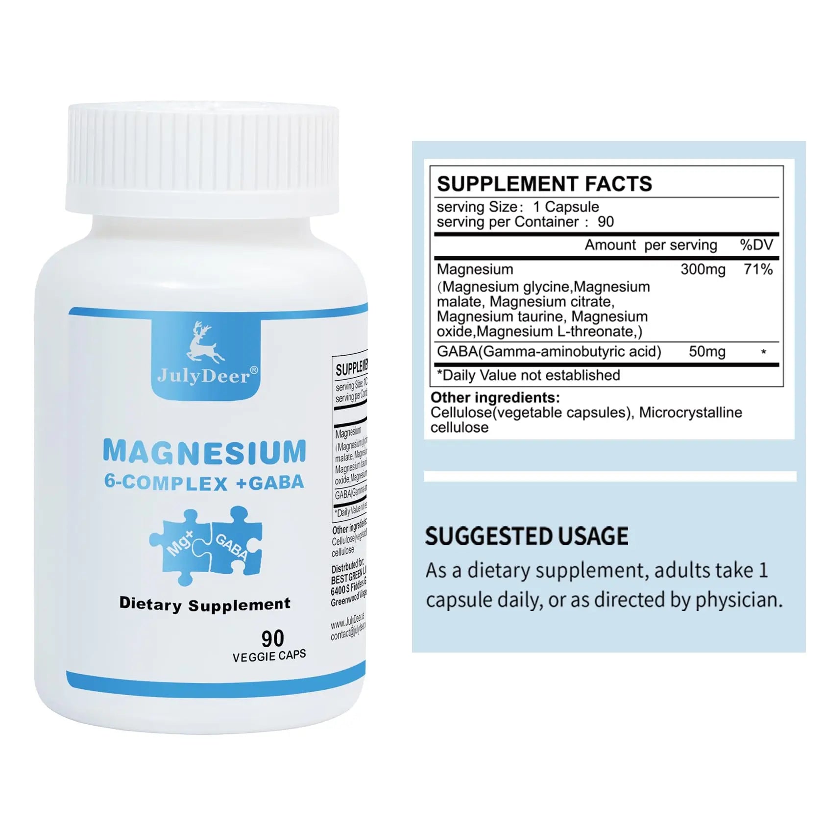 JulyDeer Sixfold Magnesium Complex | 350mg of Magnesium Glycinate, Malate, Citrate, Taurine, Oxide, Mg+ for Muscles,Nerves,& Energy, GABA Sleep Support | High Absorption | Vegan | 90 Capsules Risabou Au supplements