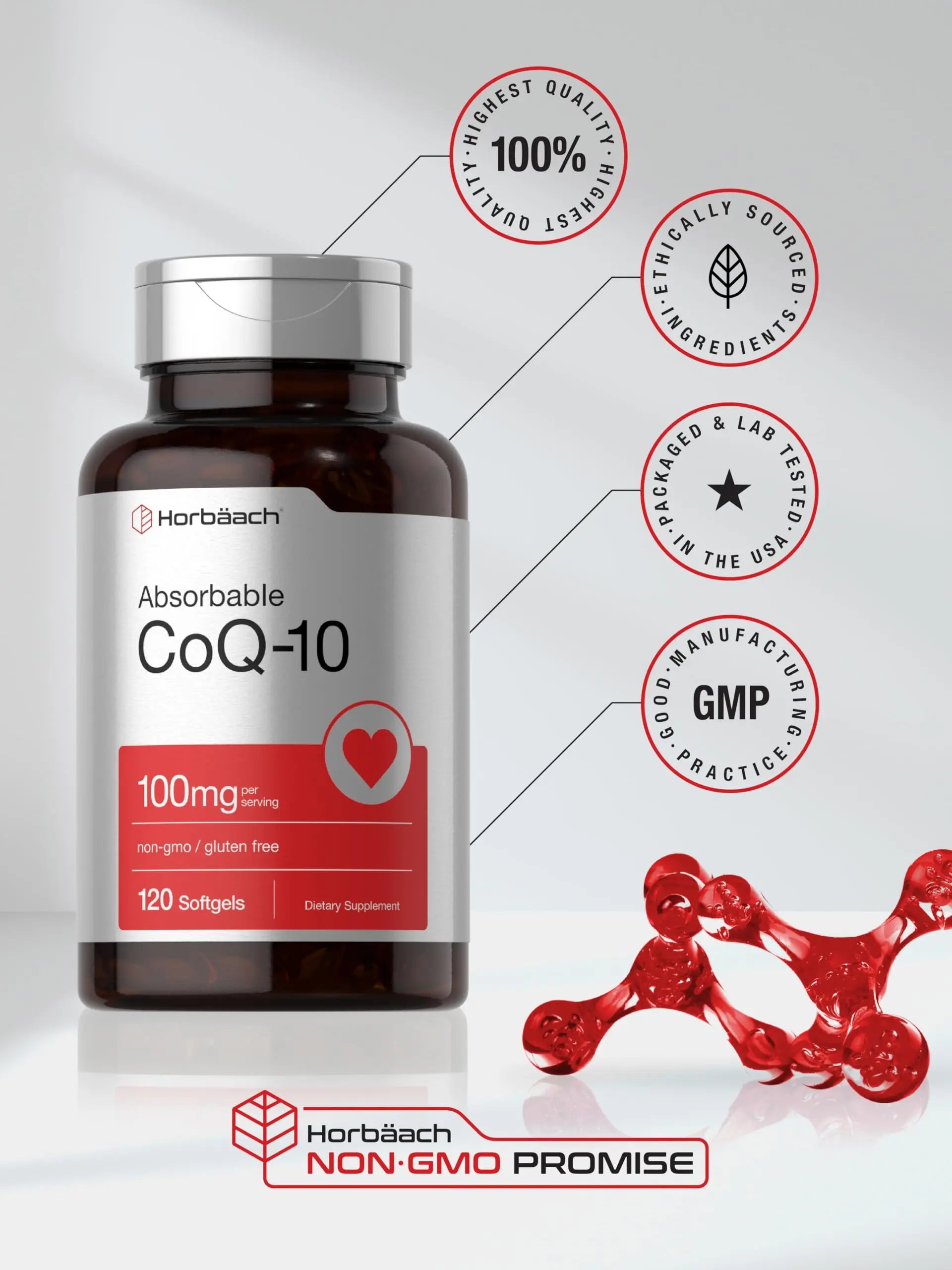 Horbäach CoQ10 100mg Softgels | 120 Count | Non-GMO and Gluten Free Supplement Horbäach Au supplements