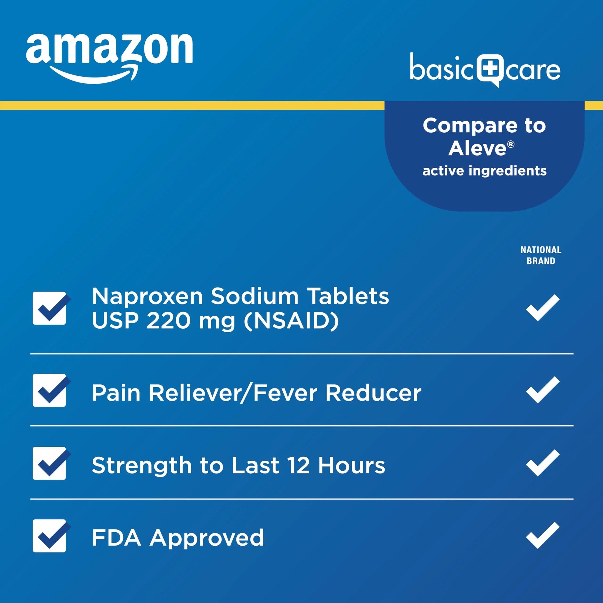 Amazon Basic Care Naproxen Sodium Tablets 220 mg, Pain Reliever/Fever Reducer (NSAID), 12-Hour Relief for Headache, Backache, Menstrual Pain, Muscle Aches, Arthritis, 300 Count Amazon Basic Care Au supplements