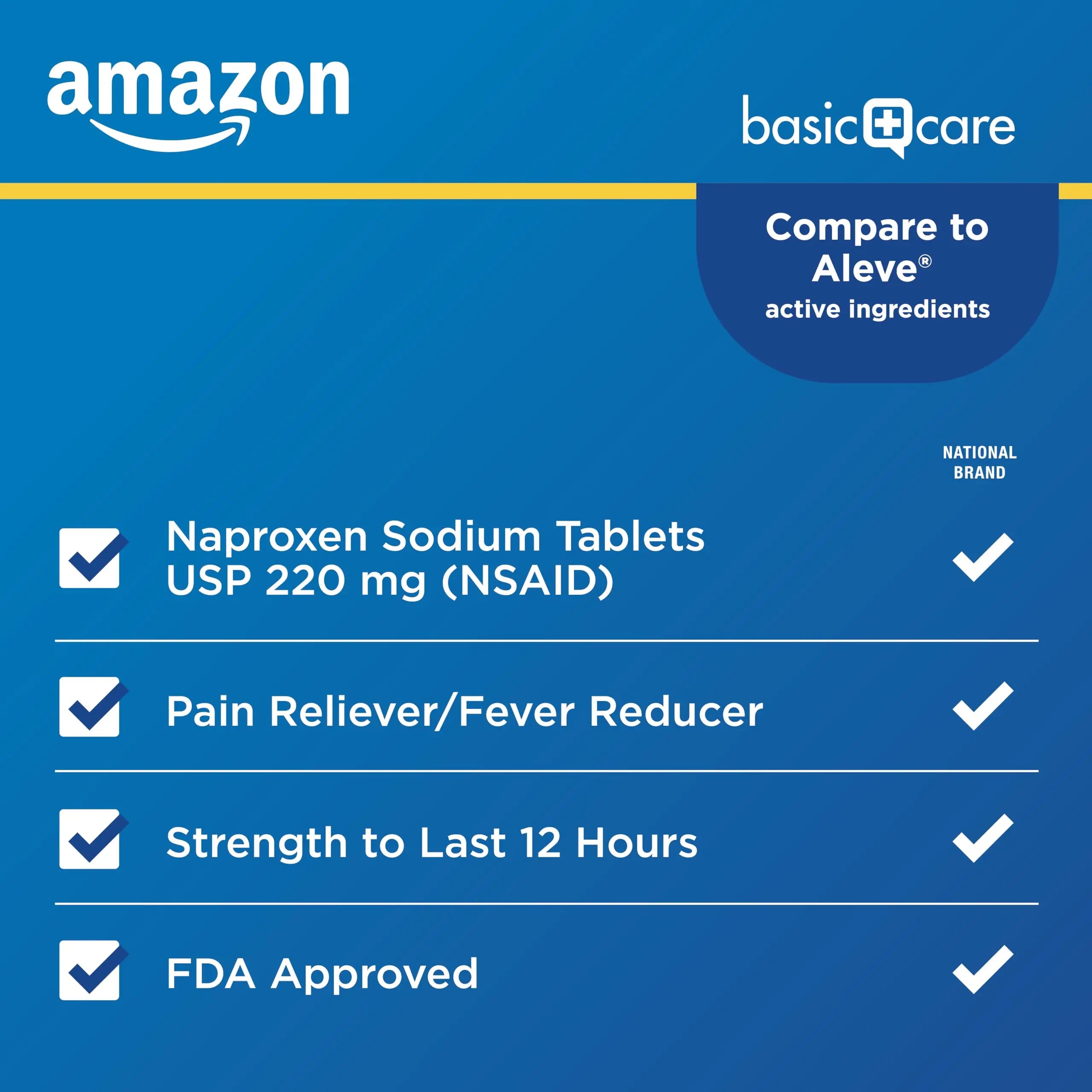 Amazon Basic Care Naproxen Sodium Tablets 220 mg, Pain Reliever/Fever Reducer (NSAID), 12-Hour Relief for Headache, Backache, Menstrual Pain, Muscle Aches, Arthritis, 300 Count Amazon Basic Care Au supplements